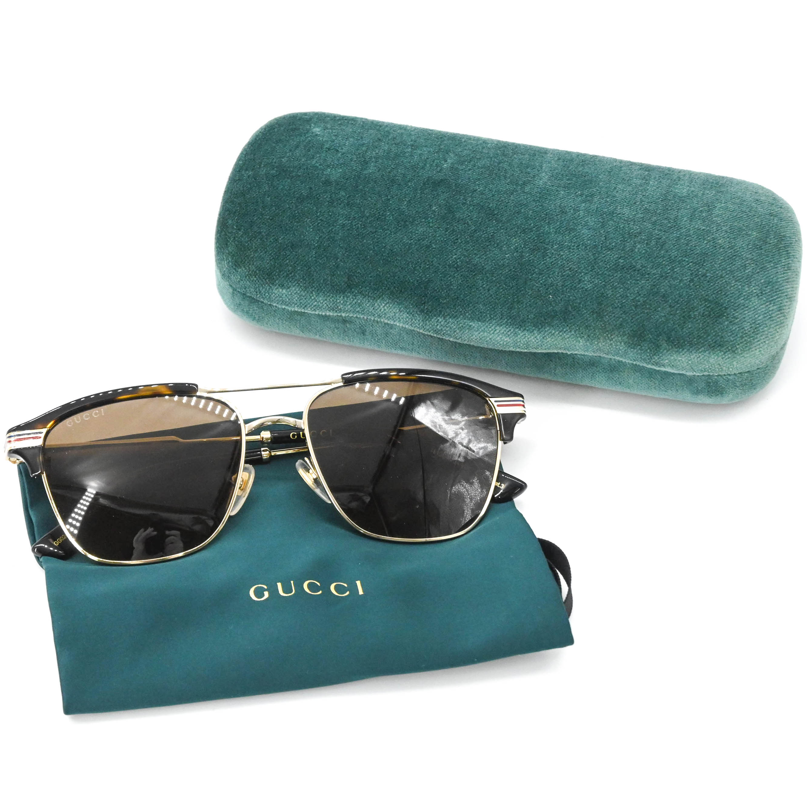 樂天商城 - 【美品】GUCCI グッチ アジアンフィット インターロッキング サングラス ユニセックス 男女兼用 ゴールド 金 ブラック 黒 GG02415