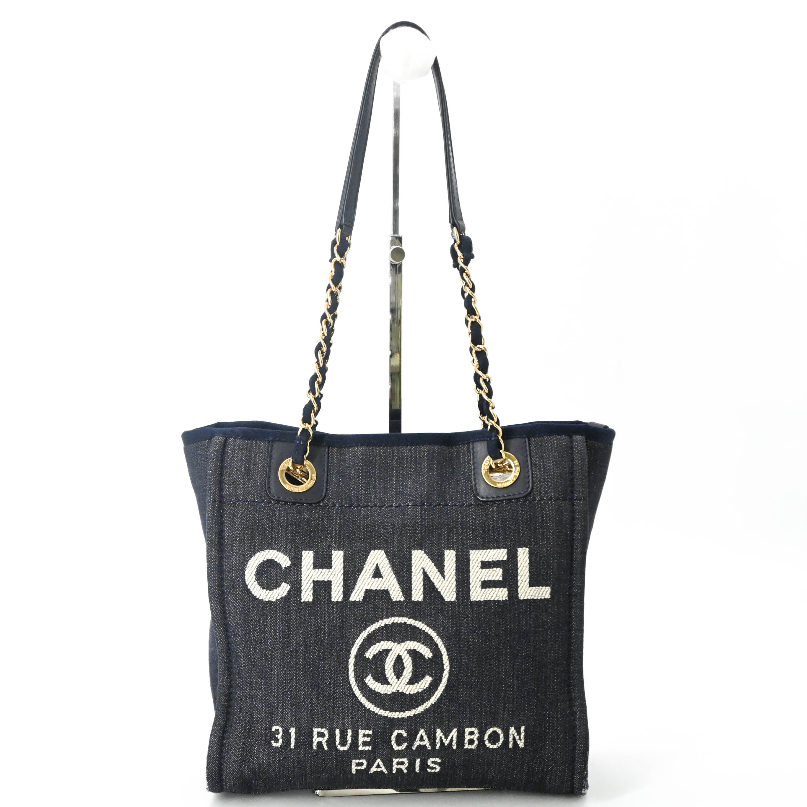 Rakuten - CHANEL シャネル ココ ドーヴィルPM トートバッグ チェーン ゴールド金具 レディース ネイビー 青 シールなし