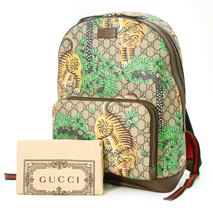 Rakuten - 【美品】GUCCI グッチ GGスプリーム ベンガル 和柄 バックパック リュック PVC レザー ベージュ トラ 428027