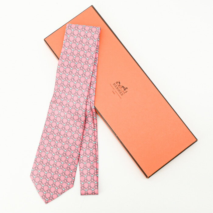 樂天商城 - 【美品】HERMES エルメス ネクタイ チェーン 総柄 ビジネス フォーマル メンズ ピンク ROSE PERLE GIVRE シルク100％
