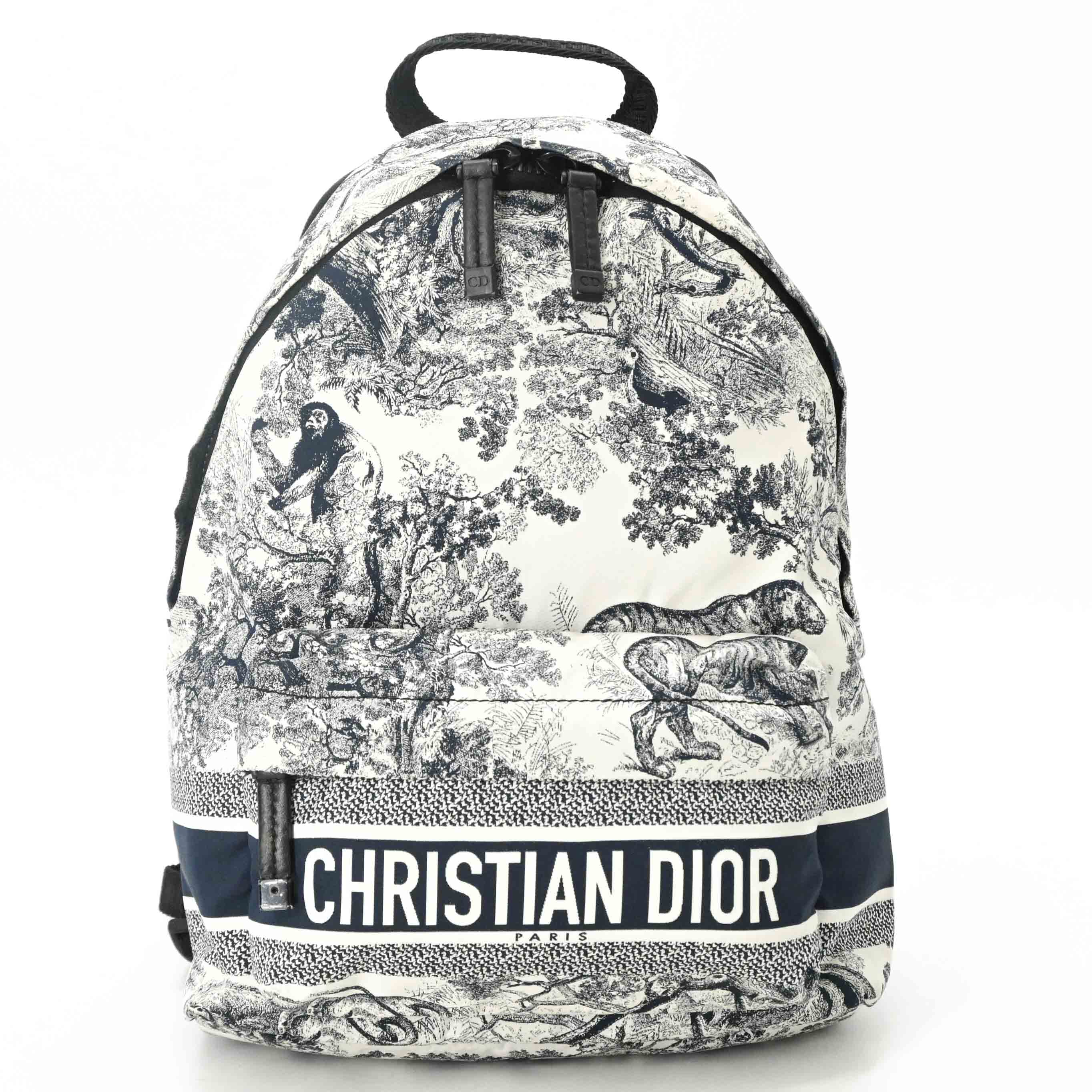 Rakuten - 【美品】DIOR ディオール スモールバックパック リュック ナイロン トワルドジュイ 黒 ブラック 白 ホワイト 青 ネイビー M6108SNTJ