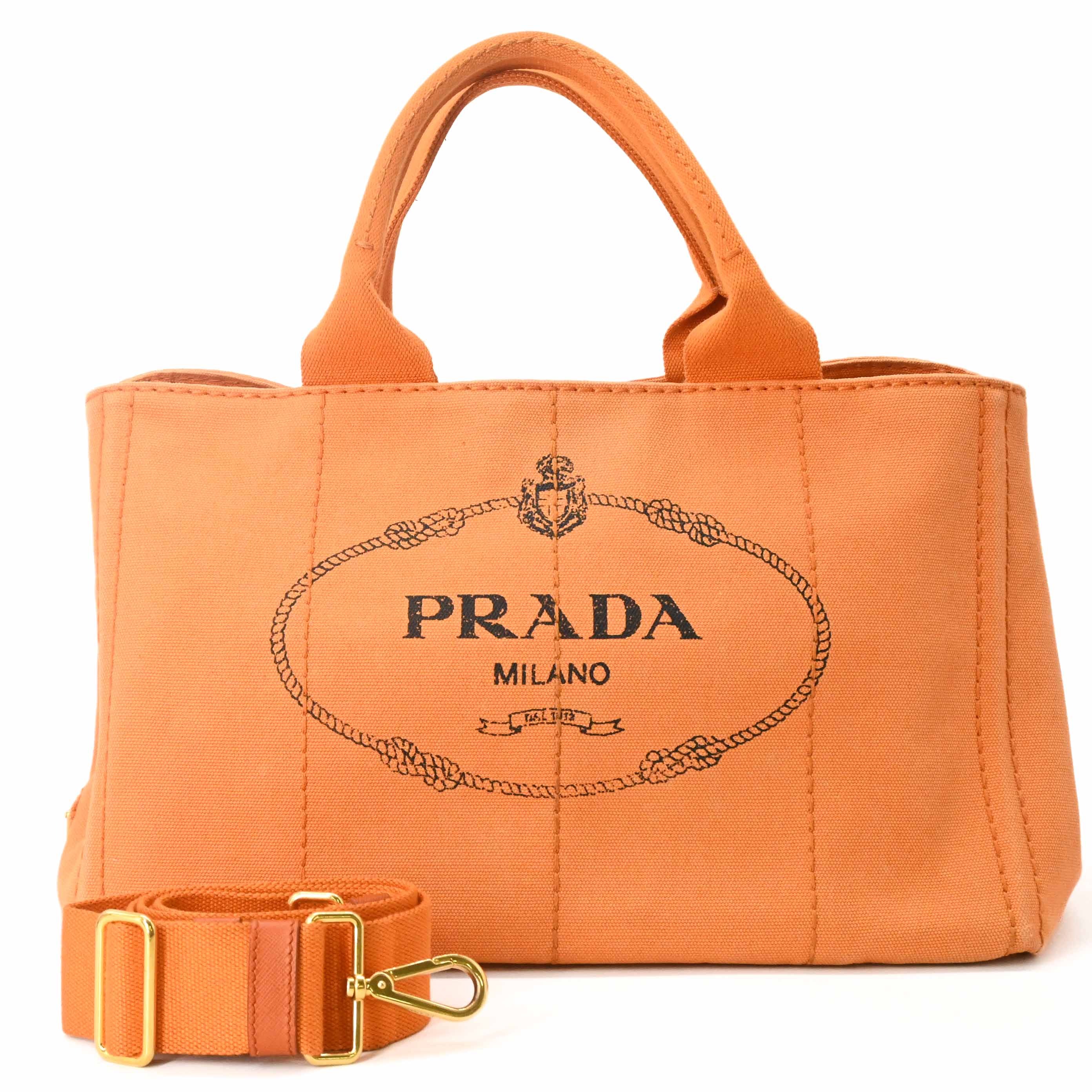 Rakuten - PRADA プラダ カナパ トート35 トートバッグ ハンドバッグ ショルダーバッグ 2WAY キャンバス オレンジ レディース 白タグ有