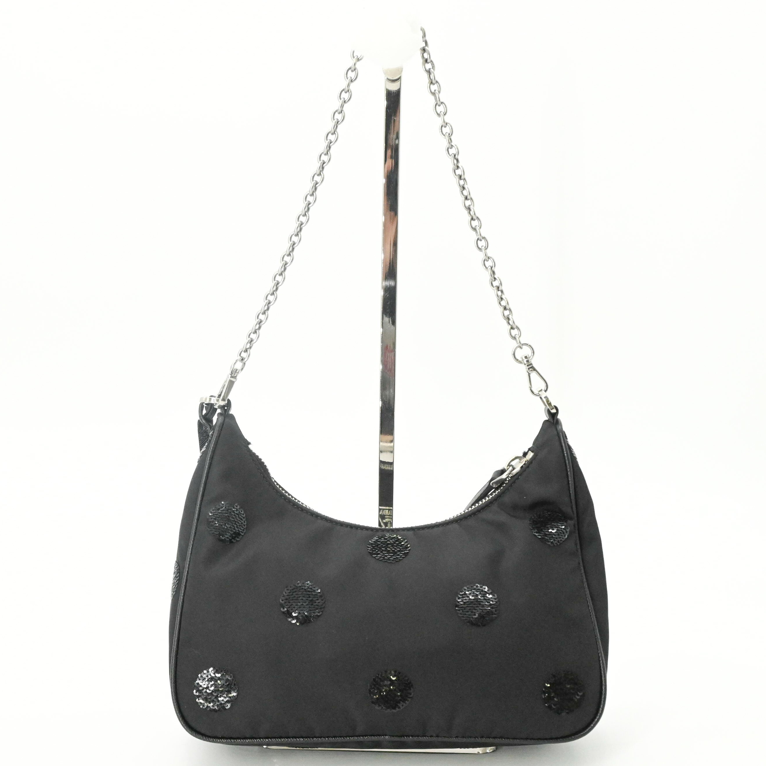 【美品】PRADA プラダ Re-Nylon リナイロン リエディション2005 スパンコール ハンドバッグ ショルダーバッグ レディース ブラック 黒 白タグ src2021-10005377 ブランド買取販売SRC サンプル画像3
