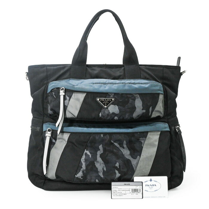 PRADA プラダ テスート ナイロン トート バッグ カモフラージュ ハンドバッグ キャンバス ブルー ブラック メンズ 白タグ ストラップ欠品 2VG040
