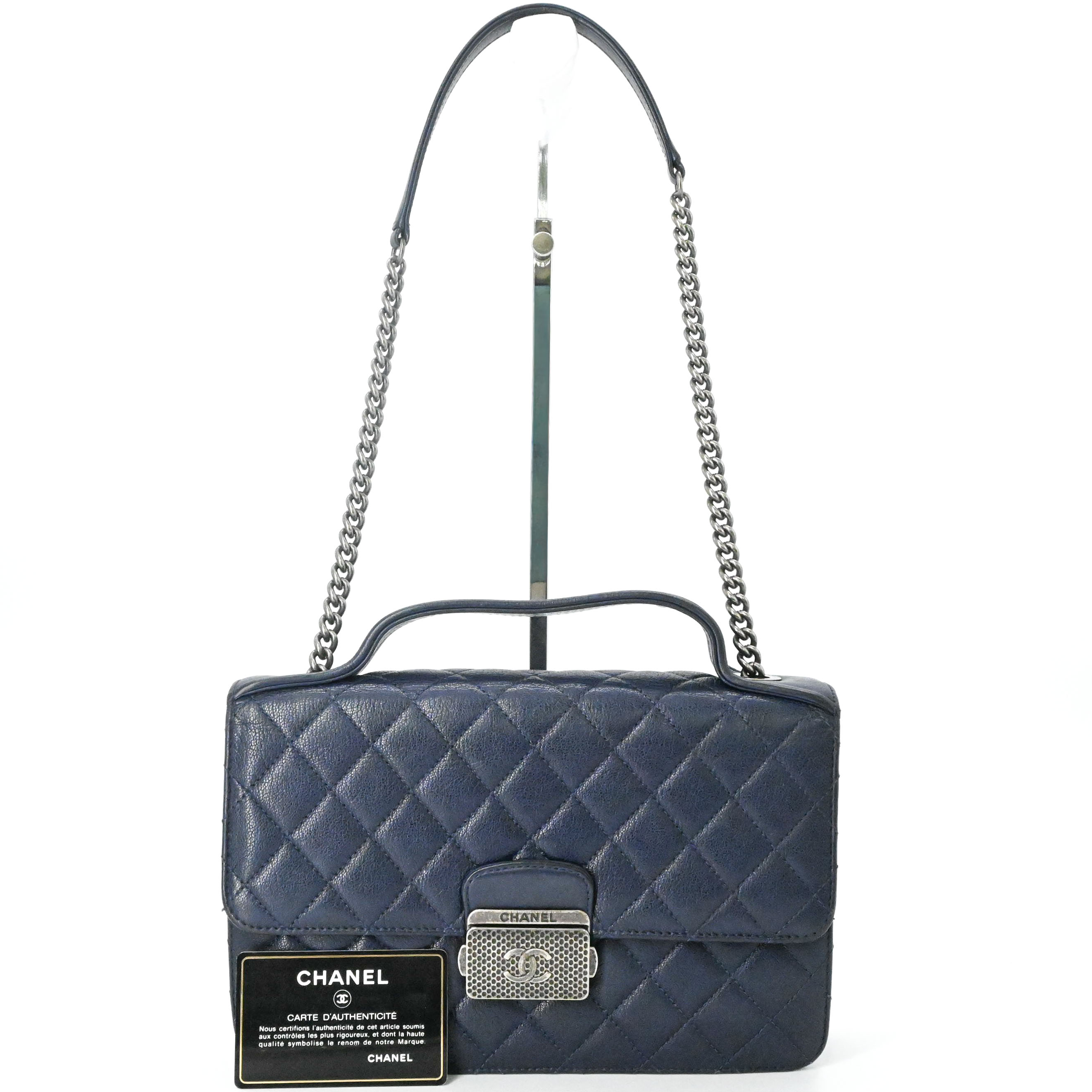 Rakuten - 【美品】CHANEL シャネル マトラッセ チェーン ショルダー トップハンドル ショルダーバッグ ハンドバッグ チェーン ネイビー 青 レディース シール有