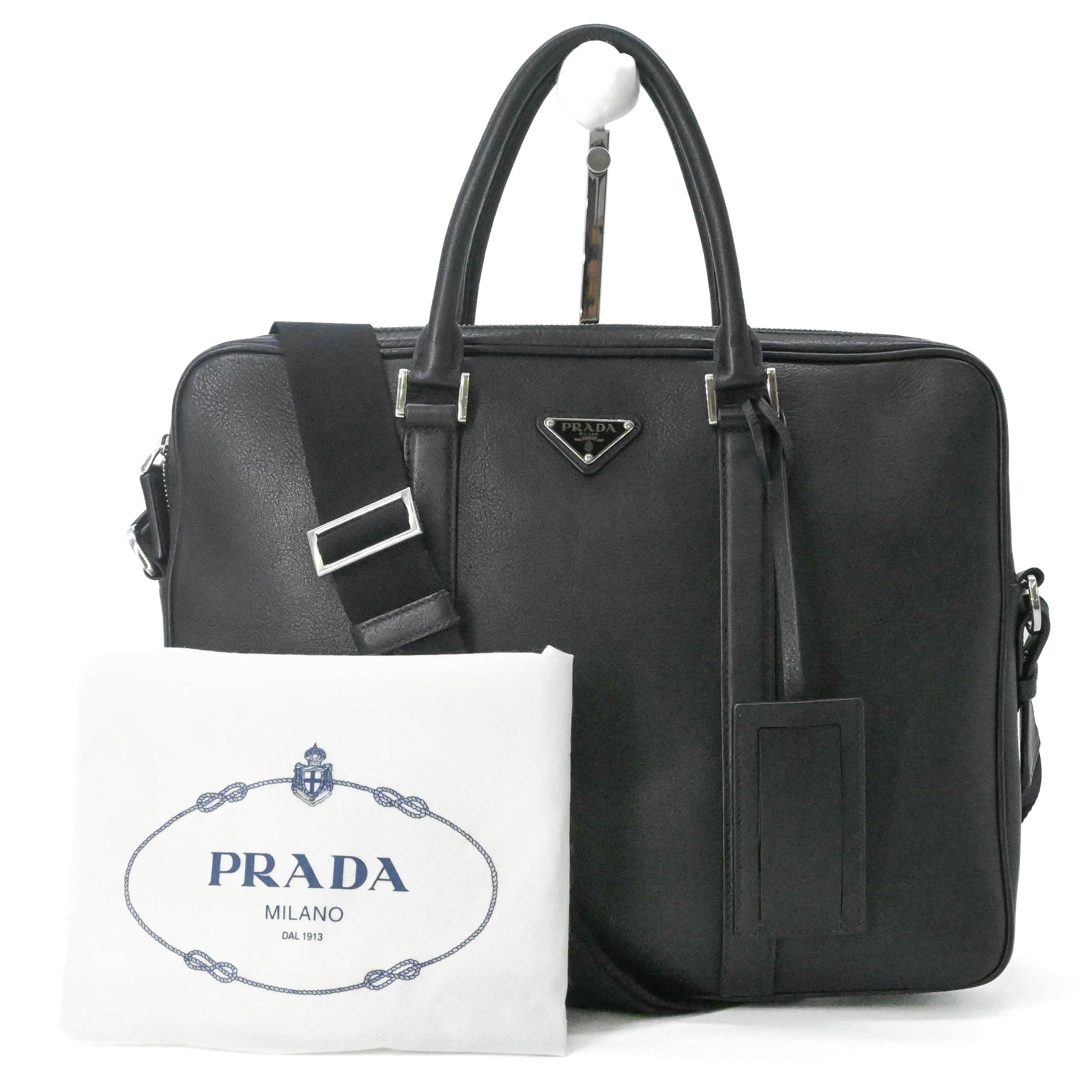 Rakuten - 【美品】PRADA プラダ レザー ブリーフケース ビジネスバッグ ショルダーバッグ 三角ロゴ メンズ ブラック 黒 2VE368 白タグ有