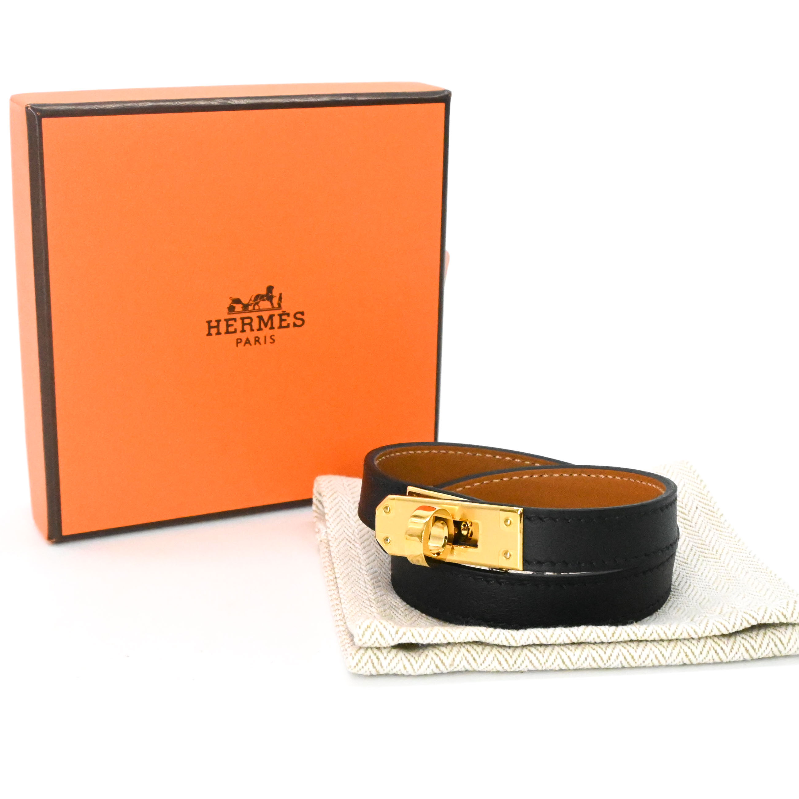 Rakuten - 【未使用品】HERMES エルメス ミニケリー ドゥブルトゥール ブレスレット ヴォースイフト レディース ブラック 黒 ブラウン 茶 B刻印