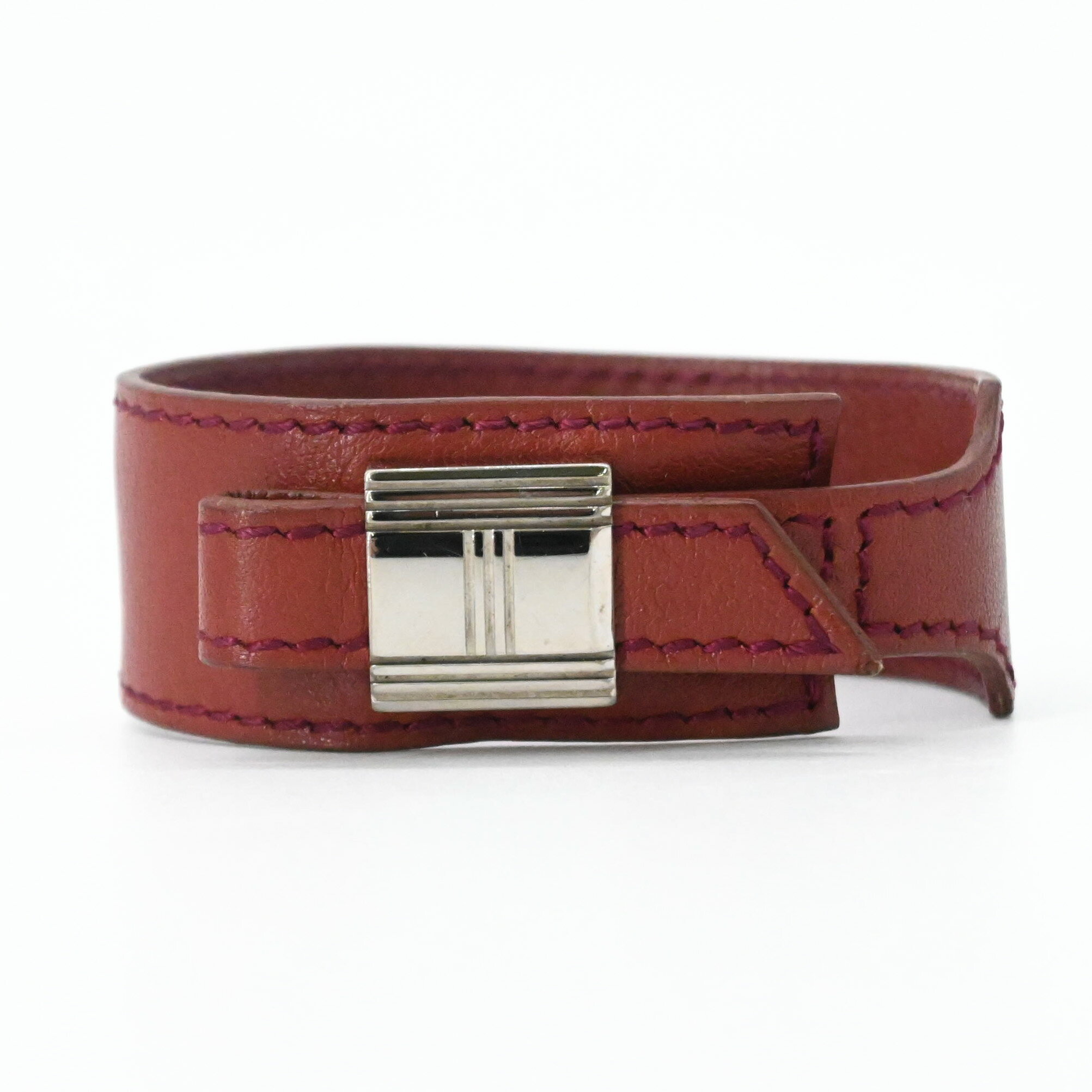 樂天商城 - 【美品】HERMES エルメス トゥアレグ アルテミス レザー ブレスレット バングル レザー レッド 赤 シルバー ＃□E刻印