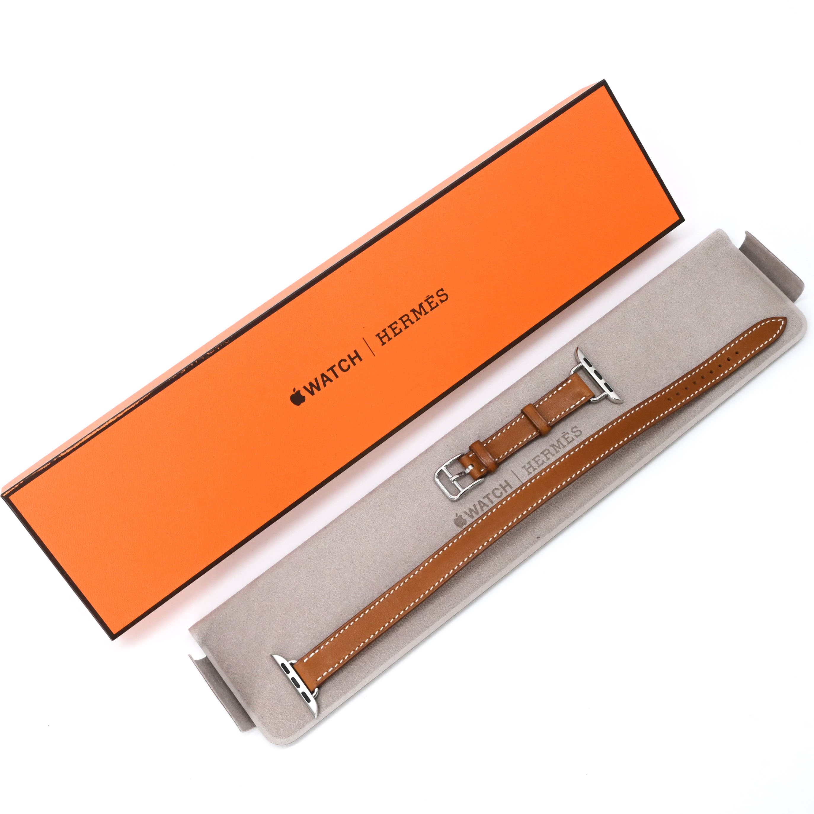 【美品】HERMES エルメス Apple Watch アップルウォッチ用替バンド 時計 レザー ヴォースイフト ドゥブルトゥール ゴールド 茶 38/40/40共通