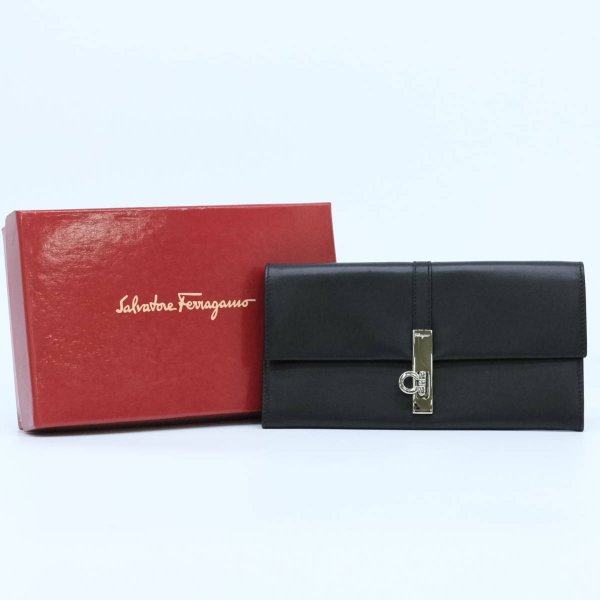 フェラガモ 財布（メンズ） 【お値引き】Salvatore Ferragamo サルヴァトーレ フェラガモ ガンチーニ 長財布 財布 札入れ 黒 ブラック レザー