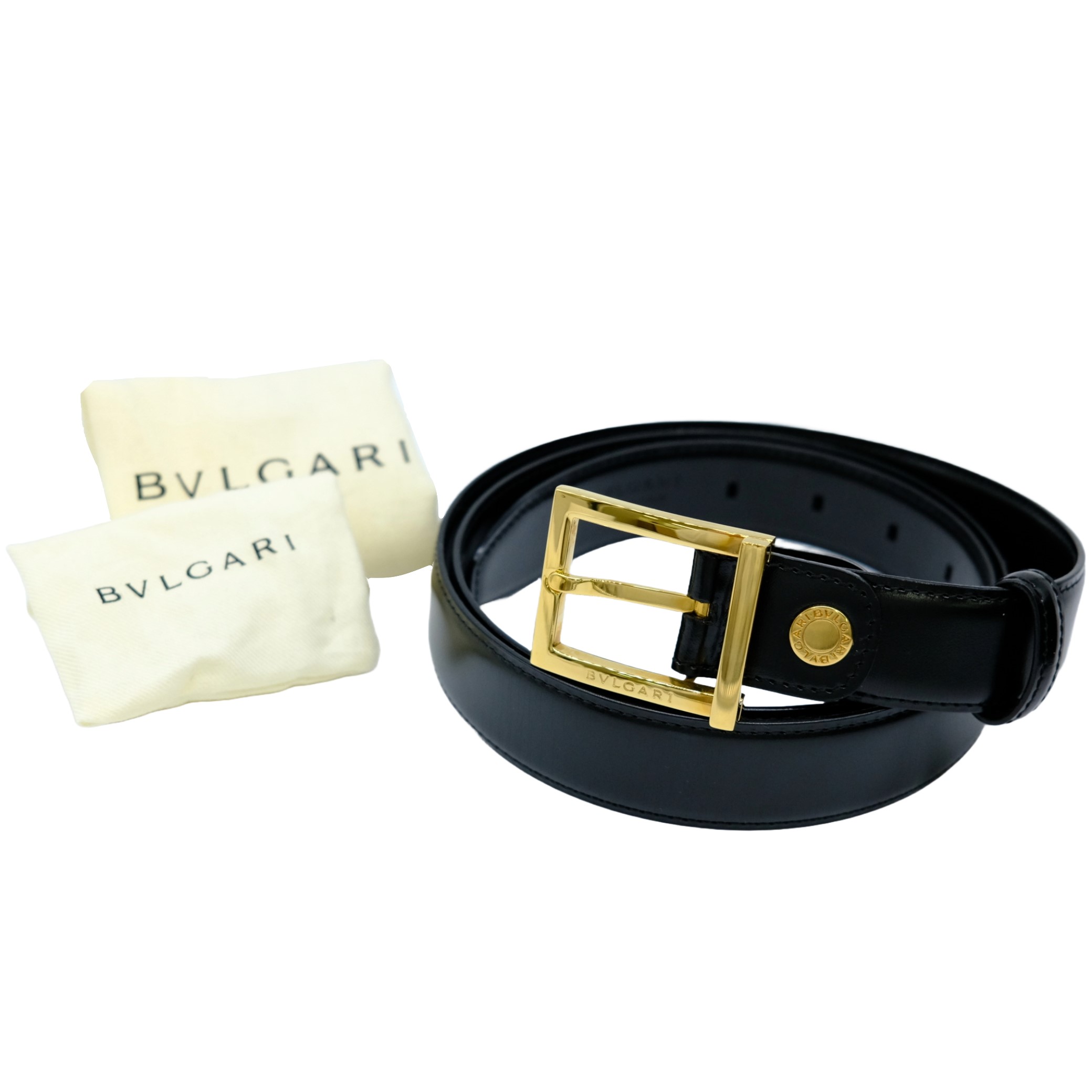 【未使用品】BVLGARI ブルガリ ベルト ロゴ レザー ゴールド金具 ブラック 黒 #110