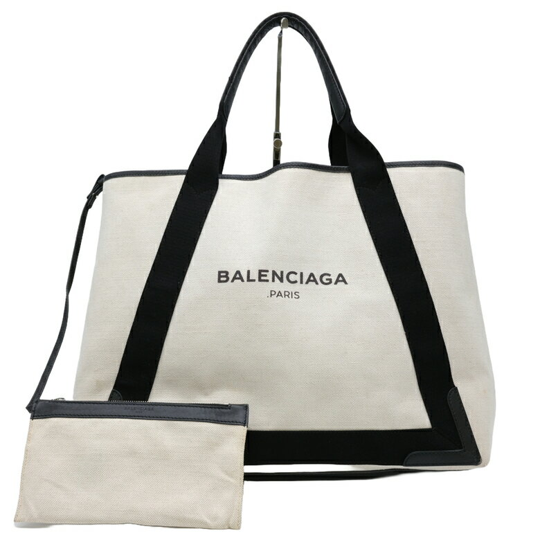 バレンシアガ トートバッグ（レディース） BALENCIAGA バレンシアガ ネイビーカバス トートバッグ レザー キャンバス レディース ホワイト アイボリー 339936