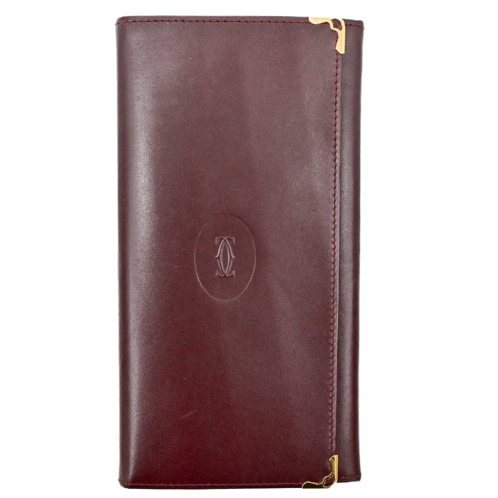 【美品】Cartier カルティエ マストライン 札入れ 長財布 財布 ボルドー レッド レザー
