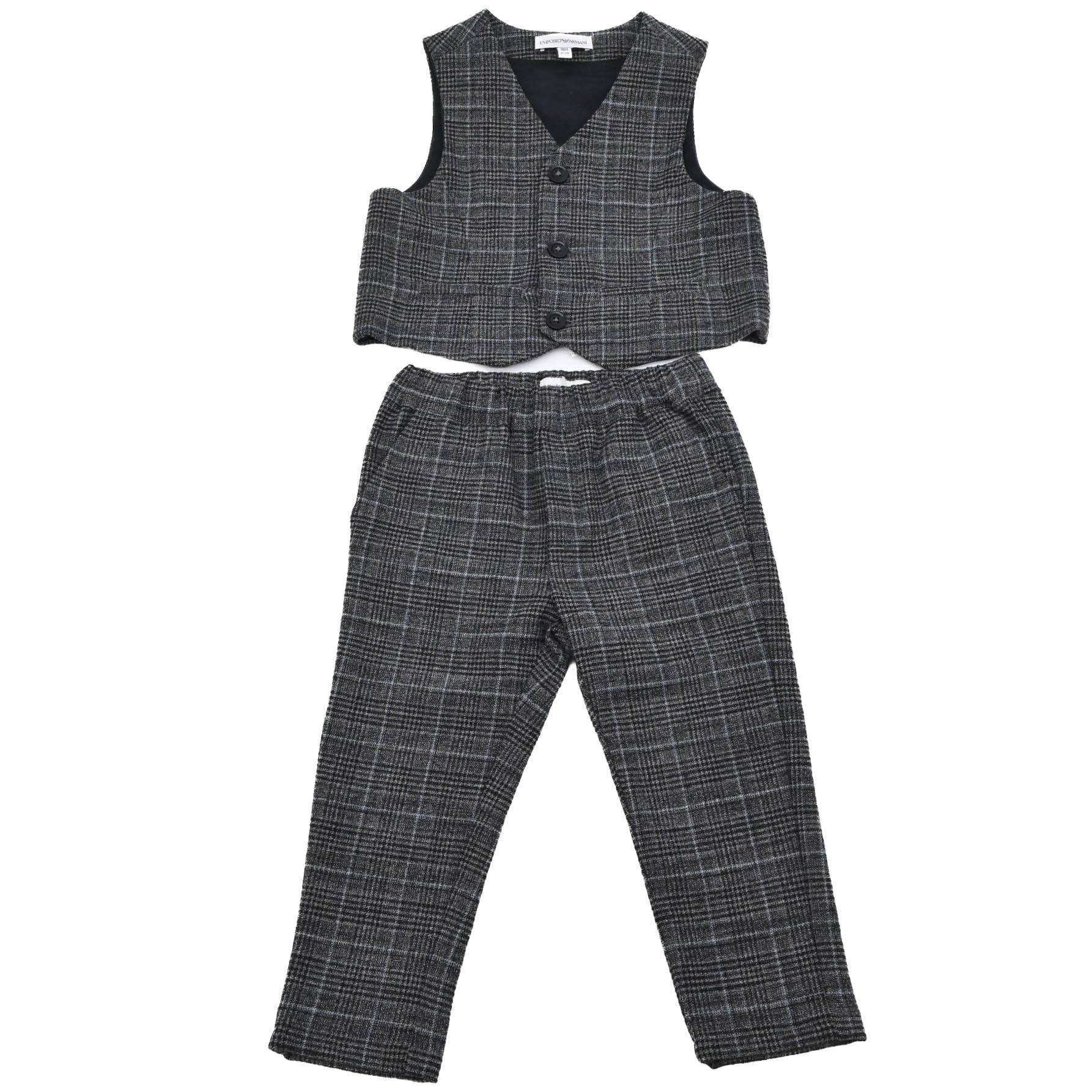 【美品】EMPORIO ARMANI エンポリオ アルマーニ 子供用 キッズ 8cm セットアップ ベスト ズボン フォーマル グレー チェック柄 #18M