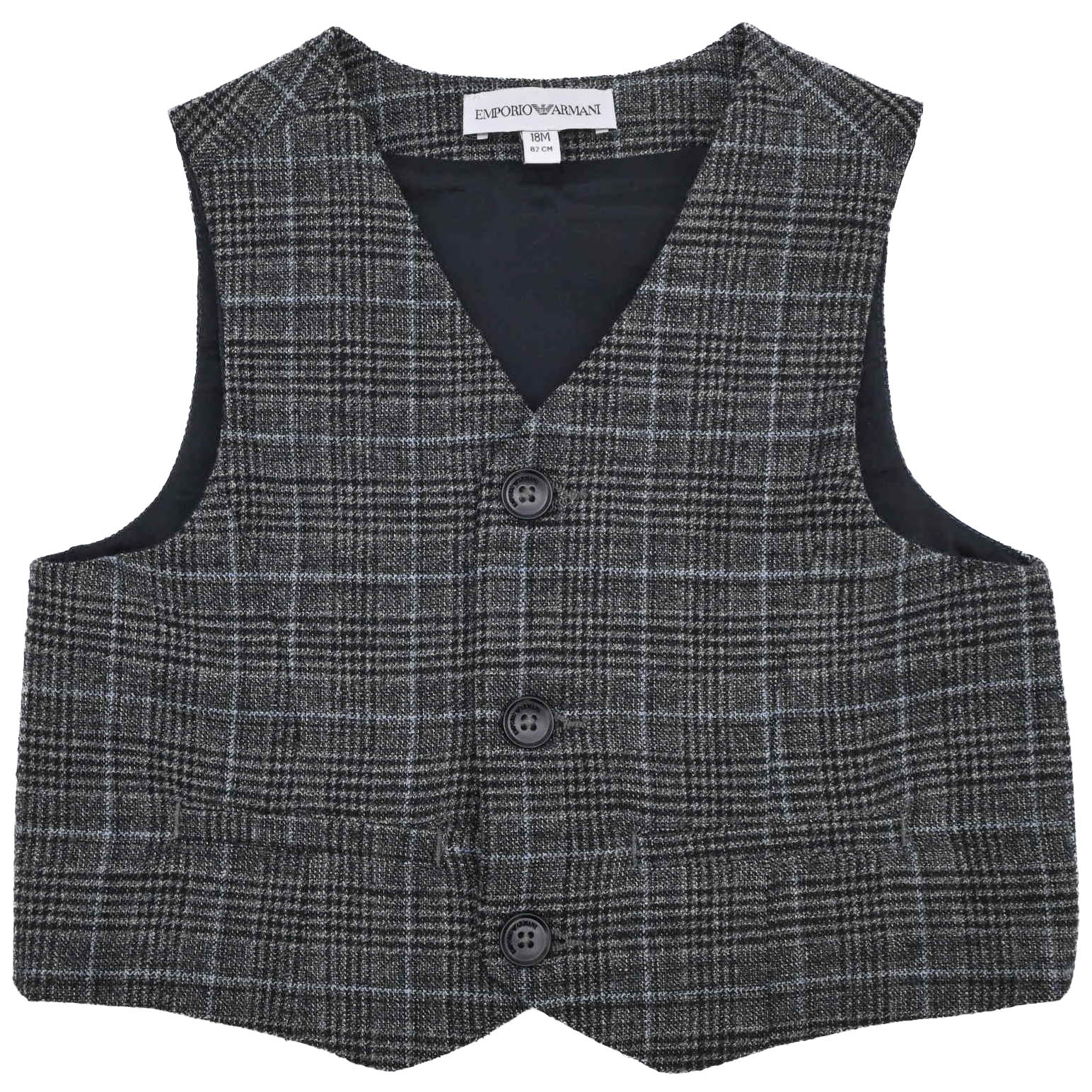【美品】EMPORIO ARMANI エンポリオ アルマーニ 子供用 キッズ 8cm セットアップ ベスト ズボン フォーマル グレー チェック柄 #18M