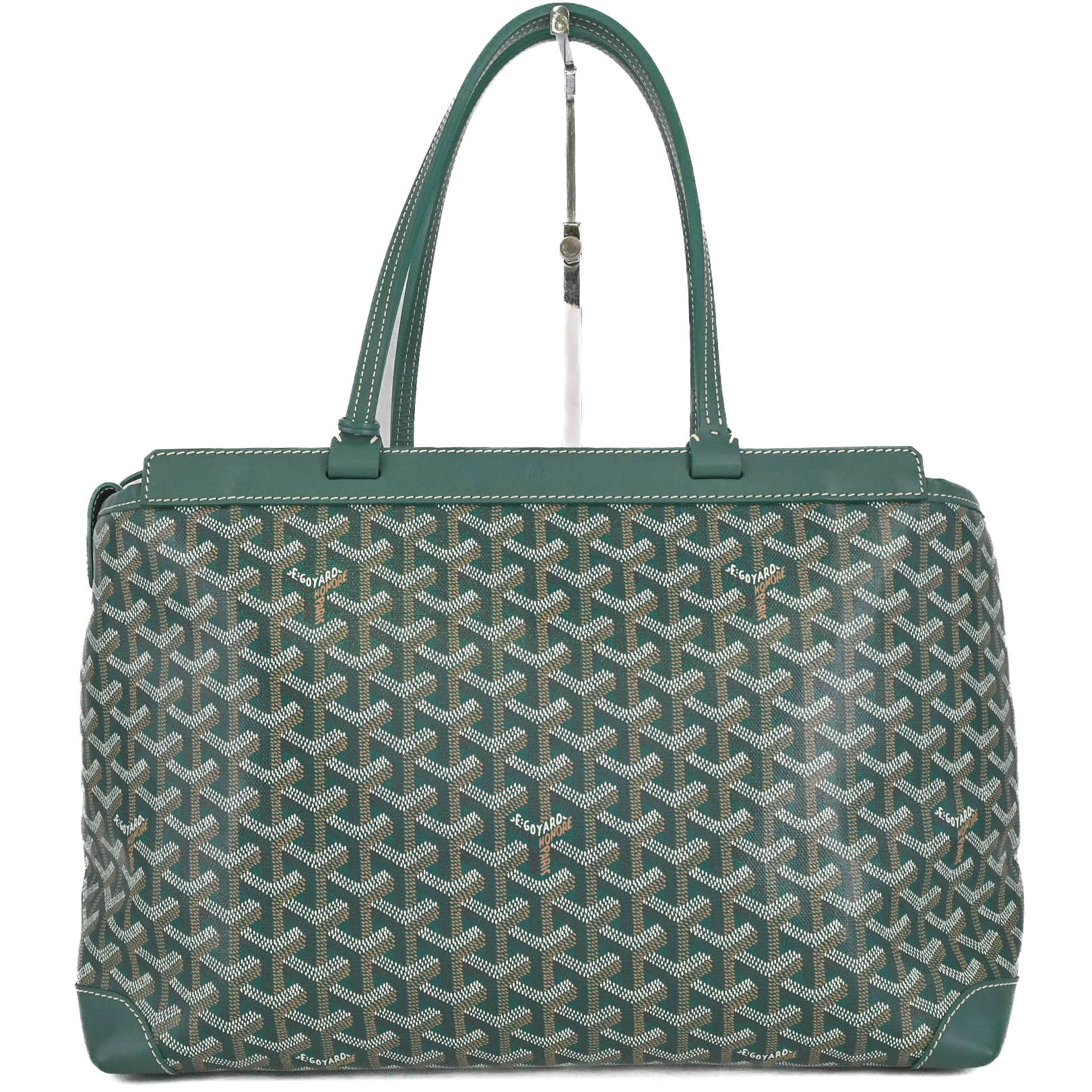 【美品】GOYARD ゴヤール ベルシャス ビヨードPM トートバッグ バッグ メンズ レディース グリーン カジュアル PVCコーティングキャンバス レザー