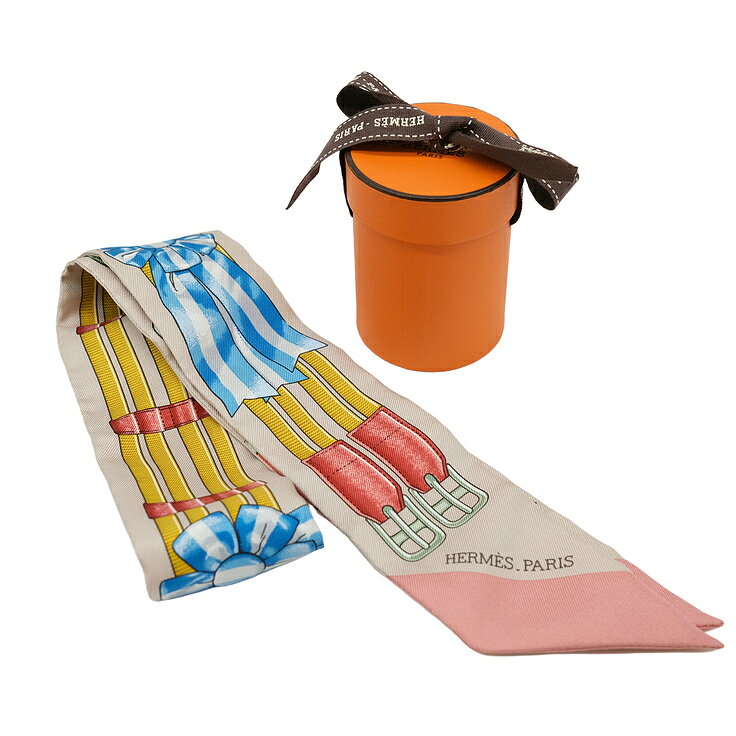 【お値引き】【美品】HERMES エルメス スカーフ ツイリー ジャンピング シルク100% ベージュ ピンク
