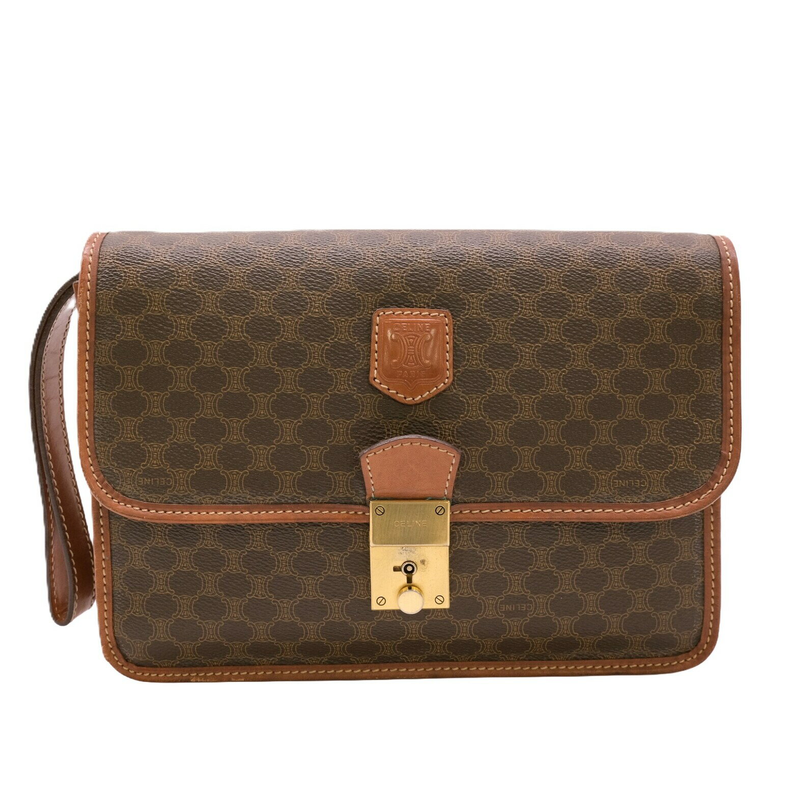 【お値引き】CELINE セリーヌ ヴィンテージ マカダム PVC クラッチバッグ セカンドバッグ ブラウン 茶