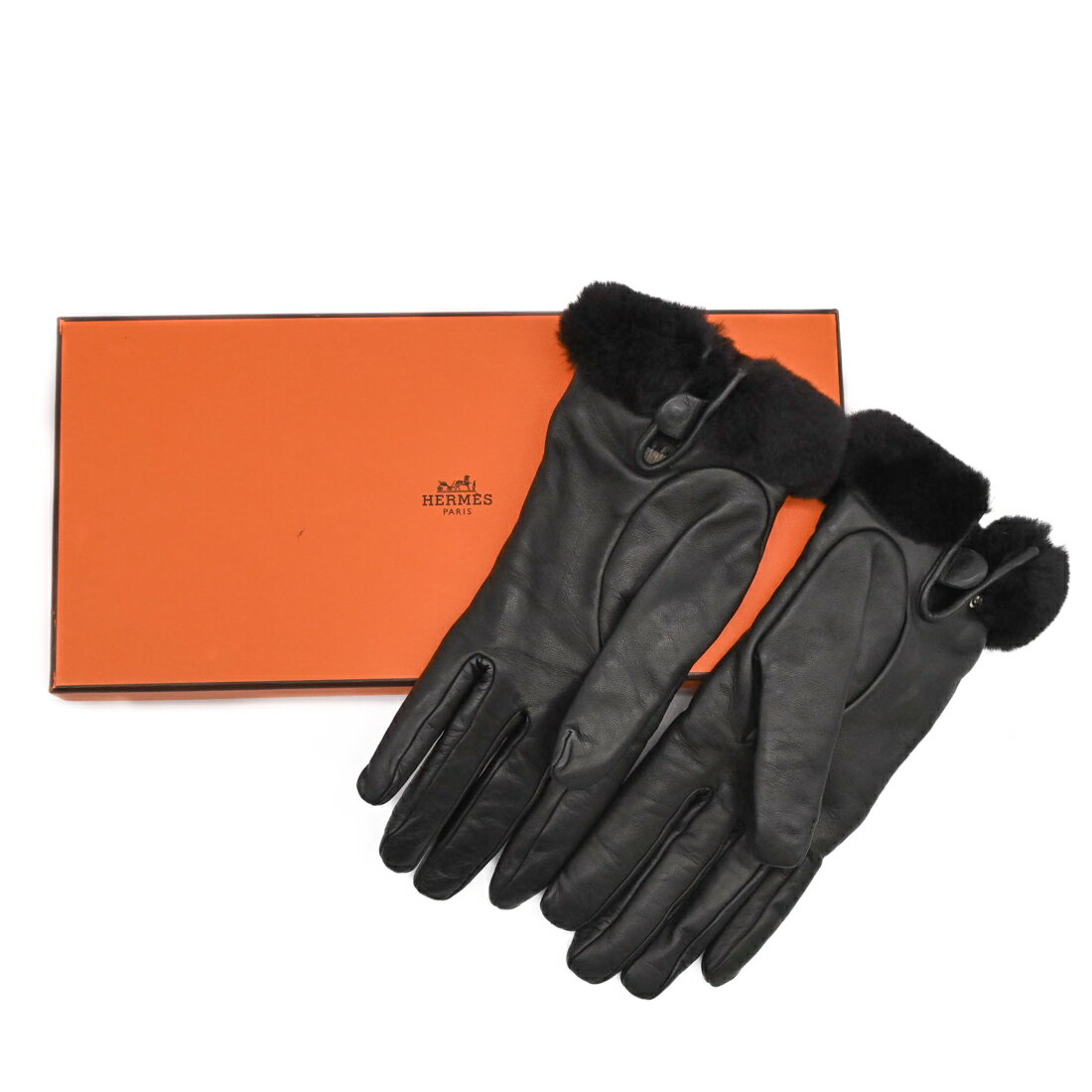 樂天商城 - 【お値引き】【美品】HERMES エルメス ケリー グローブ ラムレザー カシミヤ ミンクファー 黒 ブラック ♯7 メンズ レディース