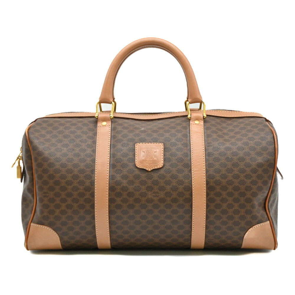 CELINE - 【お値引き】CELINE セリーヌ ヴィンテージ マカダム ボストンバッグ 旅行鞄 PVC レザー ブラウン 茶
