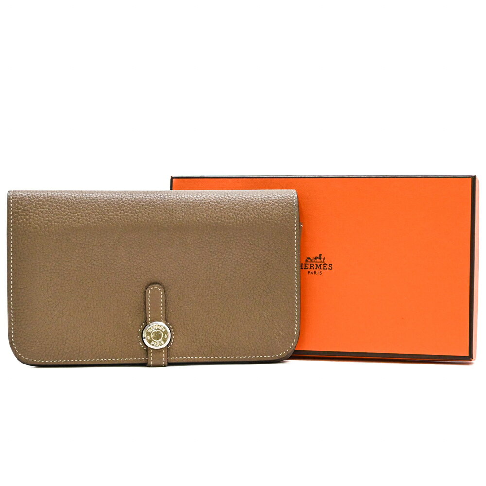 HERMES 501 - 【お値引き】HERMES エルメス ドゴン デュオ GM 長財布 ウォレット トゴ レザー 二つ折り バイカラー エトゥープ グレージュ #D