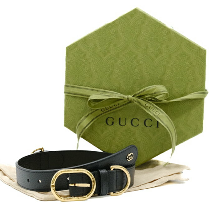 Rakuten - 【お値引き】【未使用品】 GUCCI グッチ インターロッキングG ラージ ペット 愛犬 首輪 ＃L レザー ブラック 黒 695256 箱付