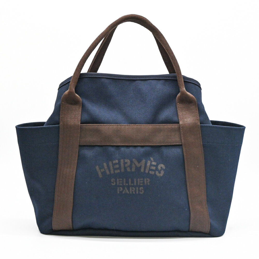 乐天商城 - 【お値引き】【美品】HERMES エルメス サックドパンサージュ グルーム ハンドバッグ トート キャンバス ネイビー オレンジ #A ストラップ欠品