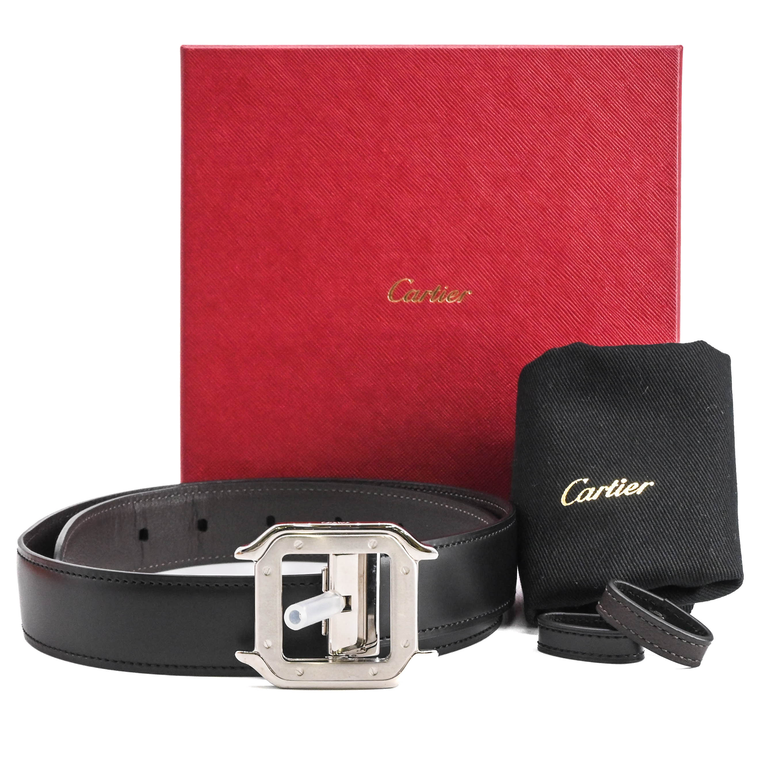 Rakuten - 【お値引き】【美品】Cartier カルティエ サントス ドゥ カルティエ リバーシブル ベルト レザー ブラウン ブラック 黒 茶 CRL5000595