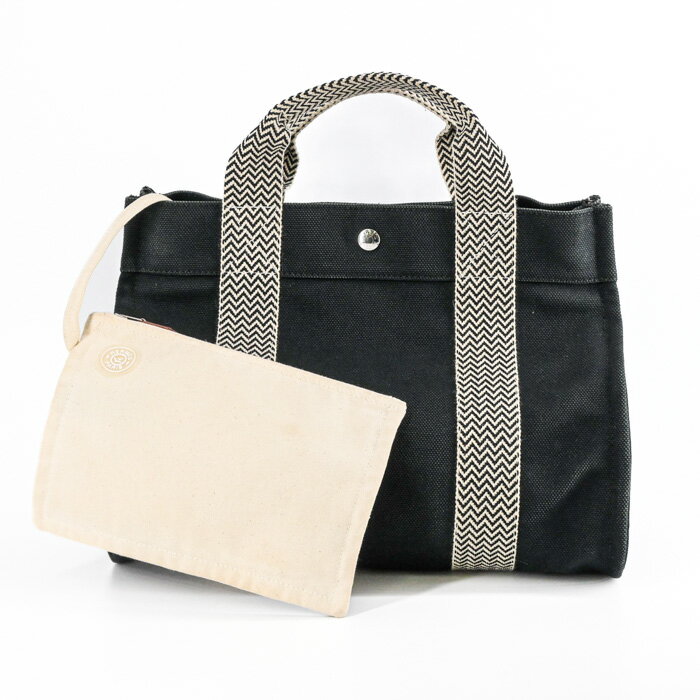 HERMES エルメス カンヌ PM キャンバス トワルアッシュ トート ハンドバッグ ブラック 黒(4)