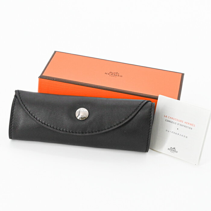 【未使用品】HERMES エルメス ポリッシンググローブ 靴磨き シューズポリッシャー レザー ブラック 携..