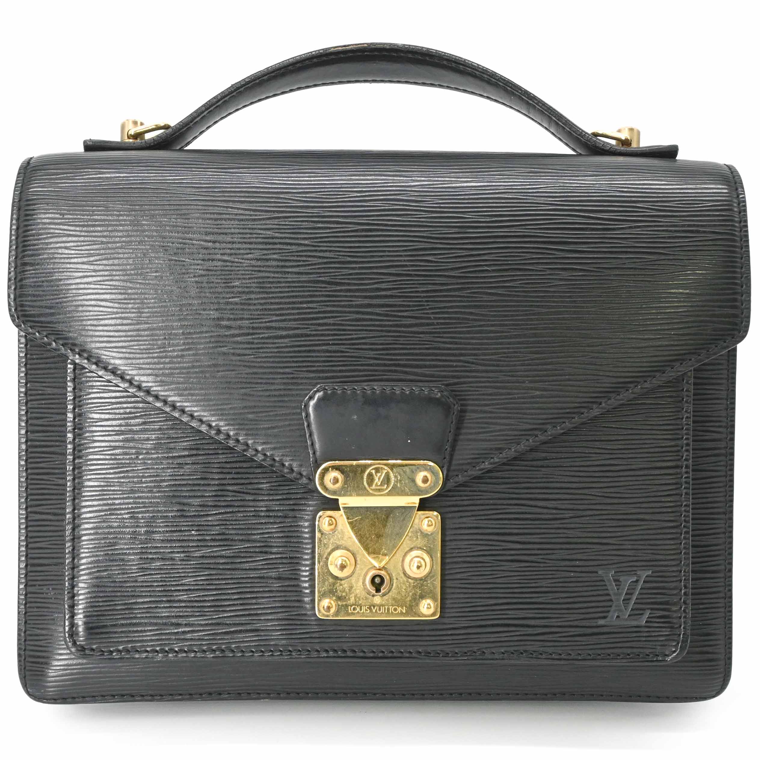 乐天商城 - LOUIS VUITTON ルイヴィトン モンソー 28 ハンドバッグ セカンドバッグ ブラック エピ レザー ストラップ欠品 黒 M52122
