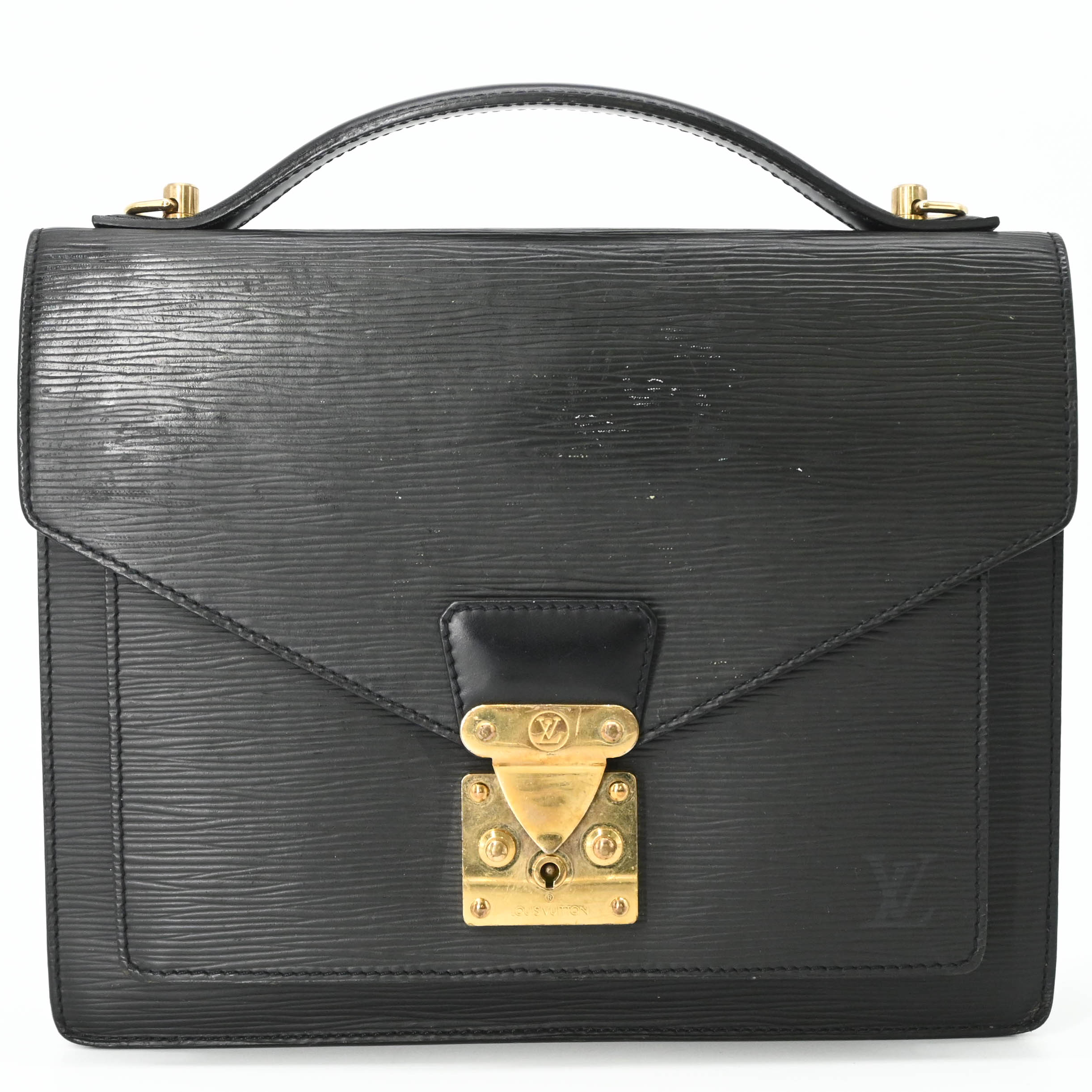 LOUIS VUITTON ルイヴィトン モンソー 28 ハンドバッグ セカンドバッグ ブラック エピ レザー ストラップ欠品 黒 M52122