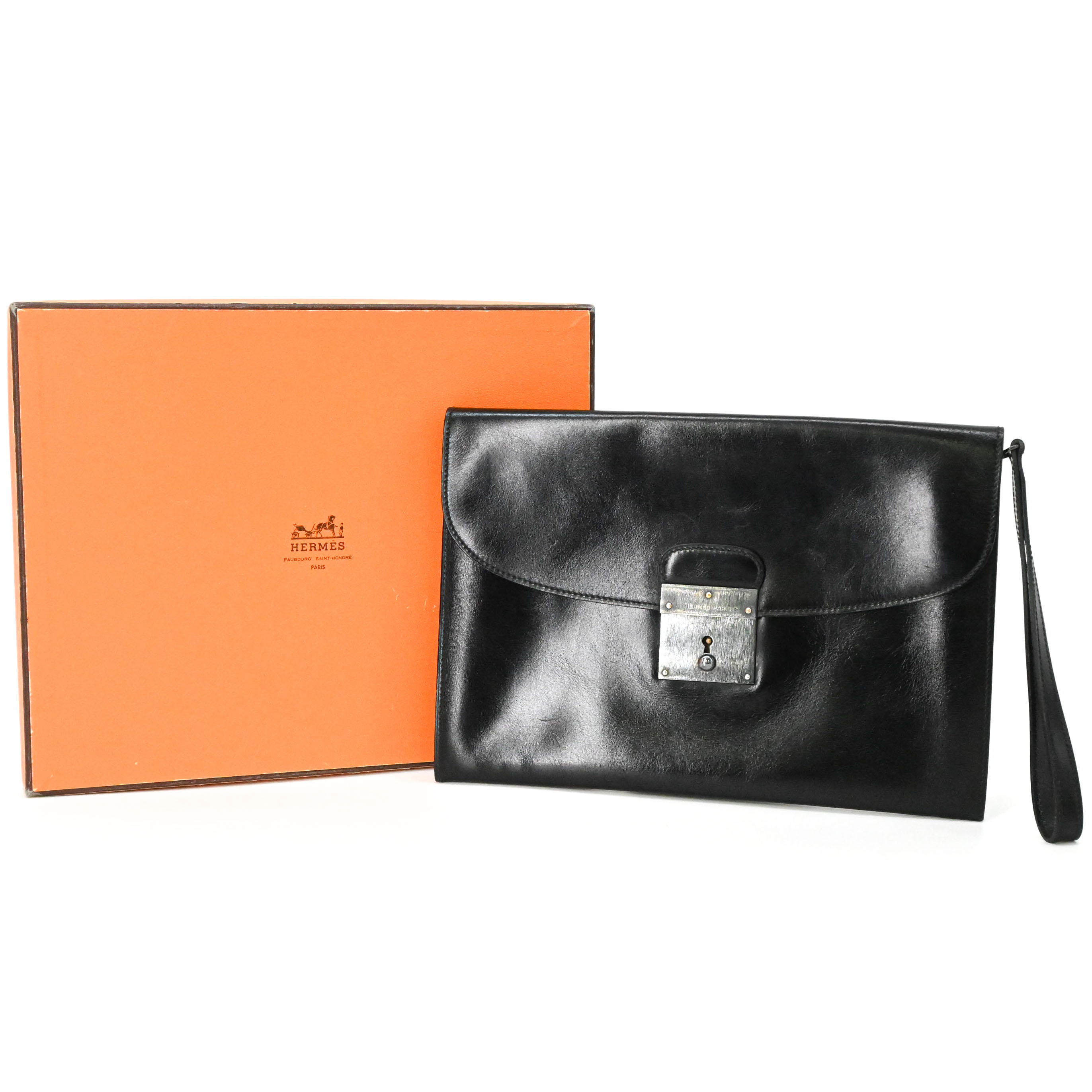HERMES エルメス キリウス セカンドバッグ クラッチバッグ ビジネス 書類カバン ブラック 黒 レザー 〇Q刻印