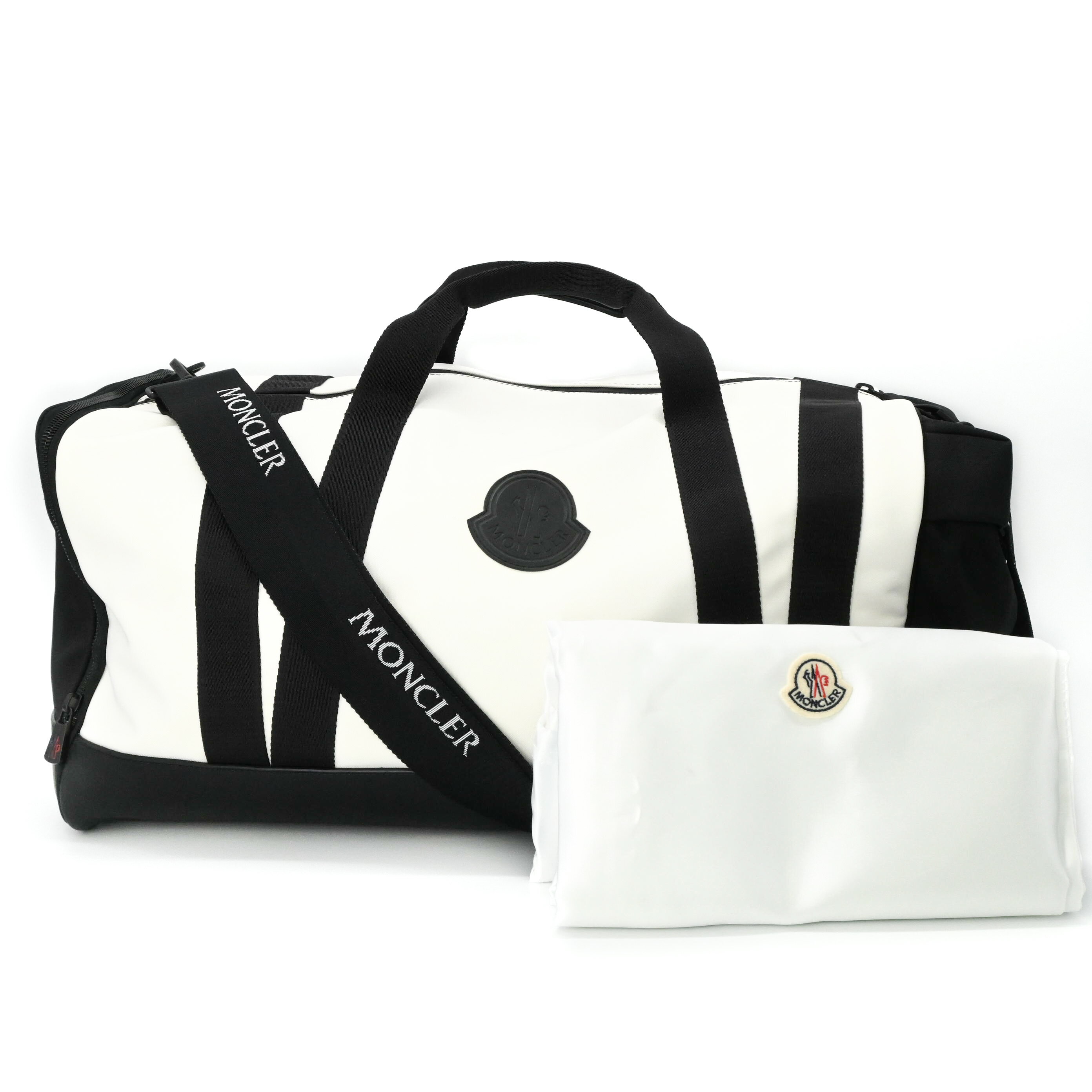 【美品】MONCLER モンクレール ボストンバッグ 旅行鞄 ホワイト ブラック 白 黒