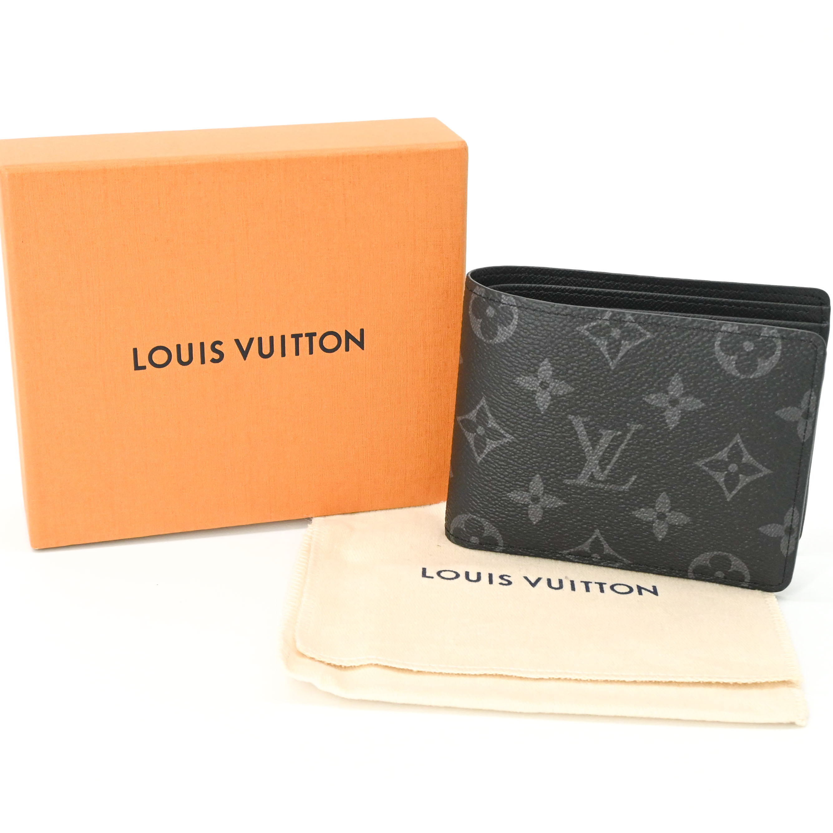 乐天商城 - 【美品】 LOUIS VUITTON ヴィトン ポルトフォイユ・ミュルティプル モノグラム 二つ折り財布 ブラック 黒 ICチップ イニシャル入り M61695
