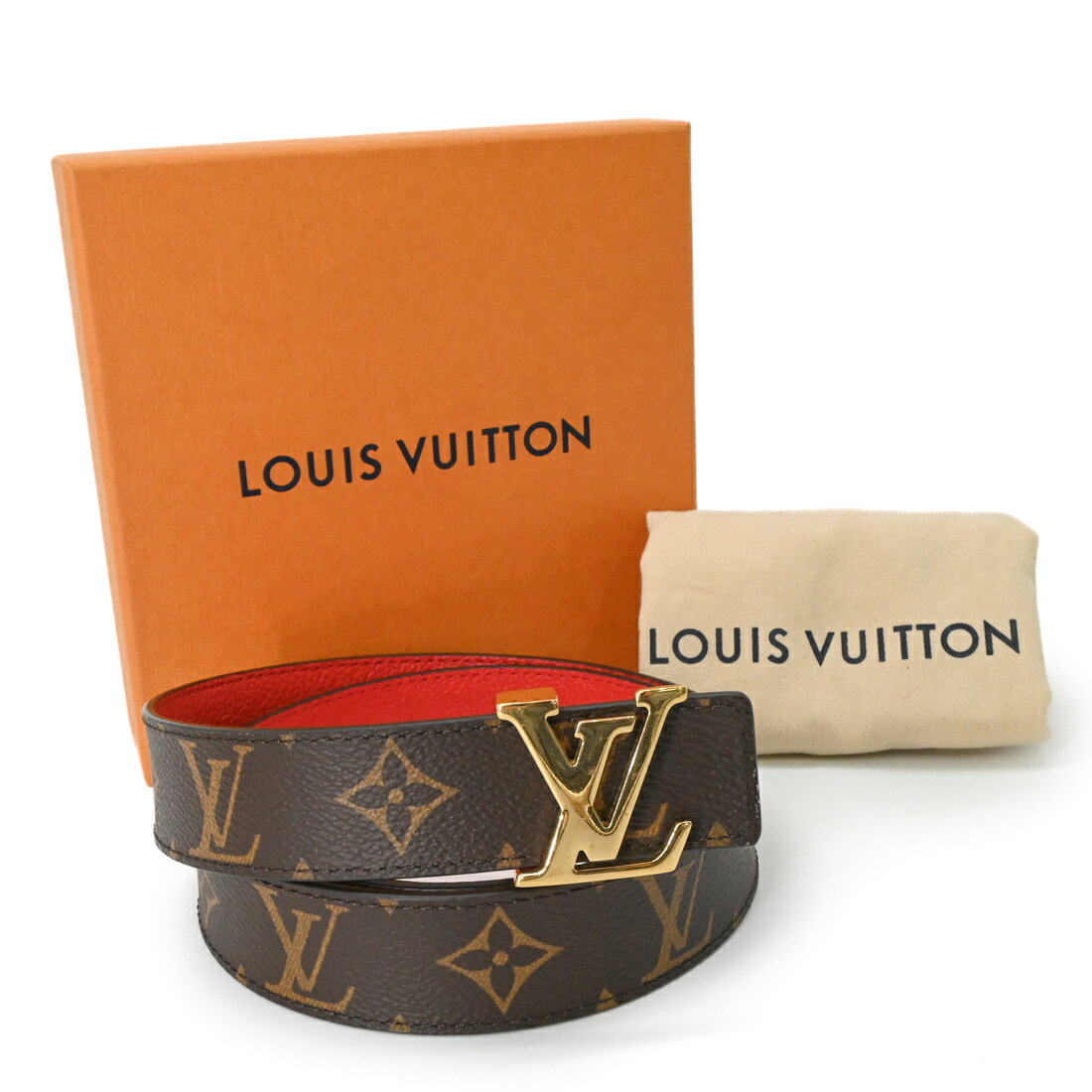 LOUIS VUITTON - 【美品】LOUIS VUITTON ルイヴィトン LVイニシャル ベルト リバーシブル モノグラム キャンバス ブラウン レッド #80 M0322