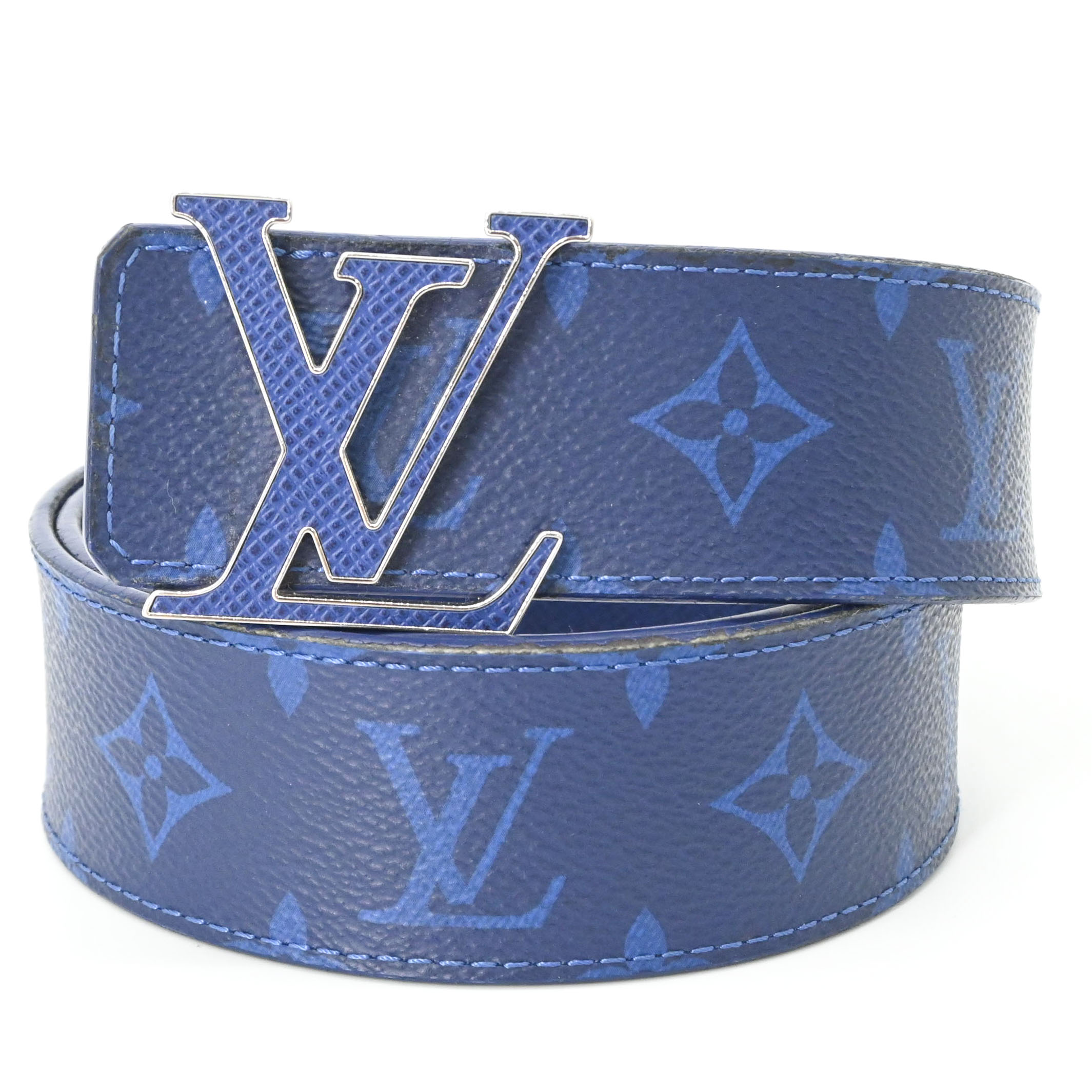 Rakuten - 【美品】LOUIS VUITTON ヴィトン ベルト サンチュール LV イニシャル モノグラム リバーシブル レザー タイガラマ メンズ ブルー 青 M0159