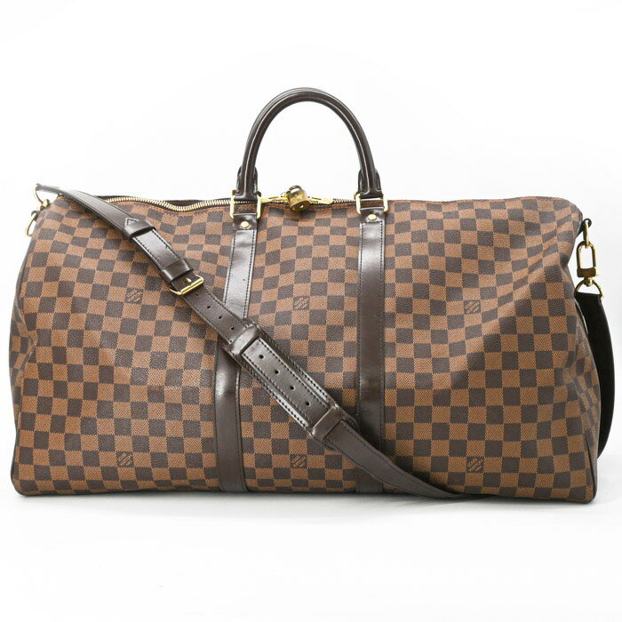 【美品】LOUIS VUITTON ルイ ヴィトン ダミエ キーポル・バンドリエール 55 ボストンバッグ ブラウン レザー ユニセックス 旅行鞄 N41414 ストラップ付