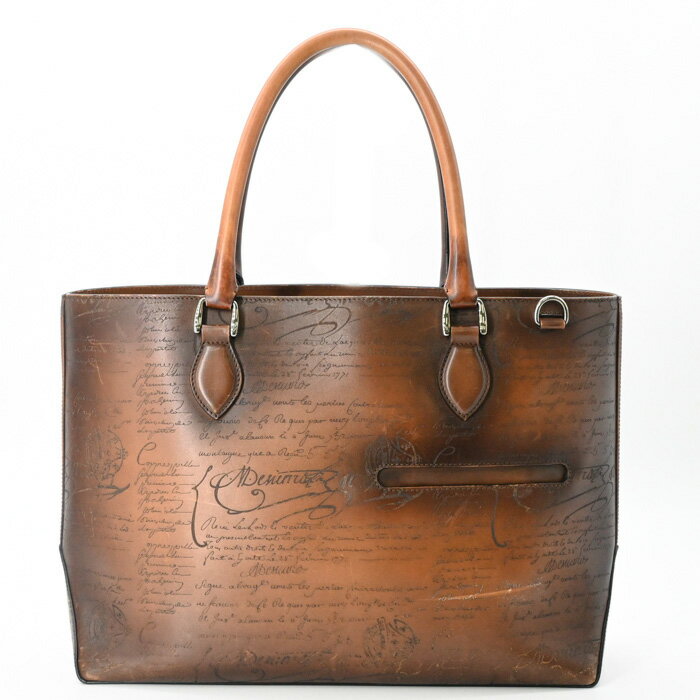 乐天商城 - 【美品】Berluti ベルルッティ トゥジュール トバコ スクリットレザー カリグラフィ メンズ トートバッグ ビジネス ブラウン 茶