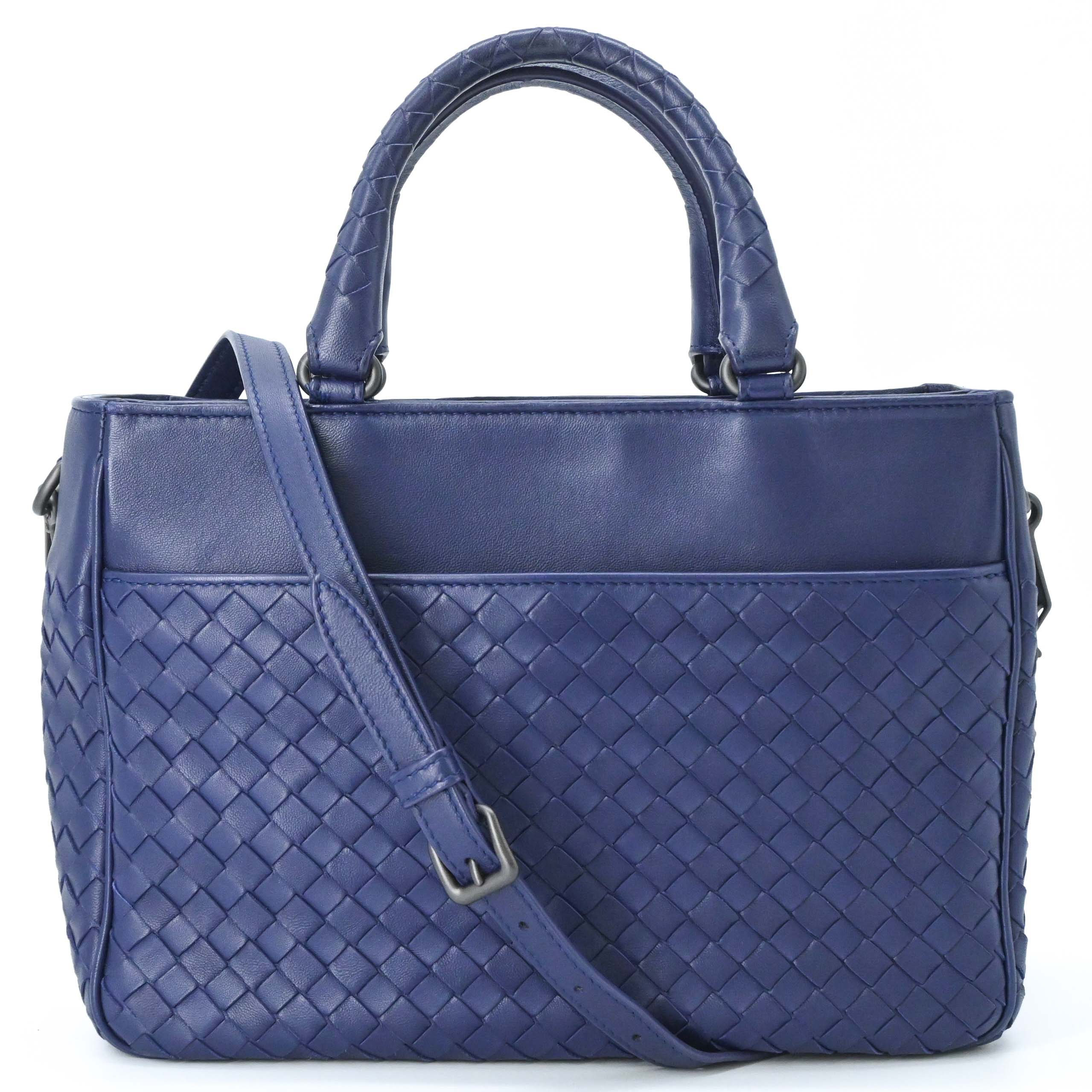 Rakuten - 【美品】BOTTEGA VENETA ボッテガ ヴェネタ イントレチャート 2WAY ショルダーバッグ ハンドバッグ レディース ネイビー 青