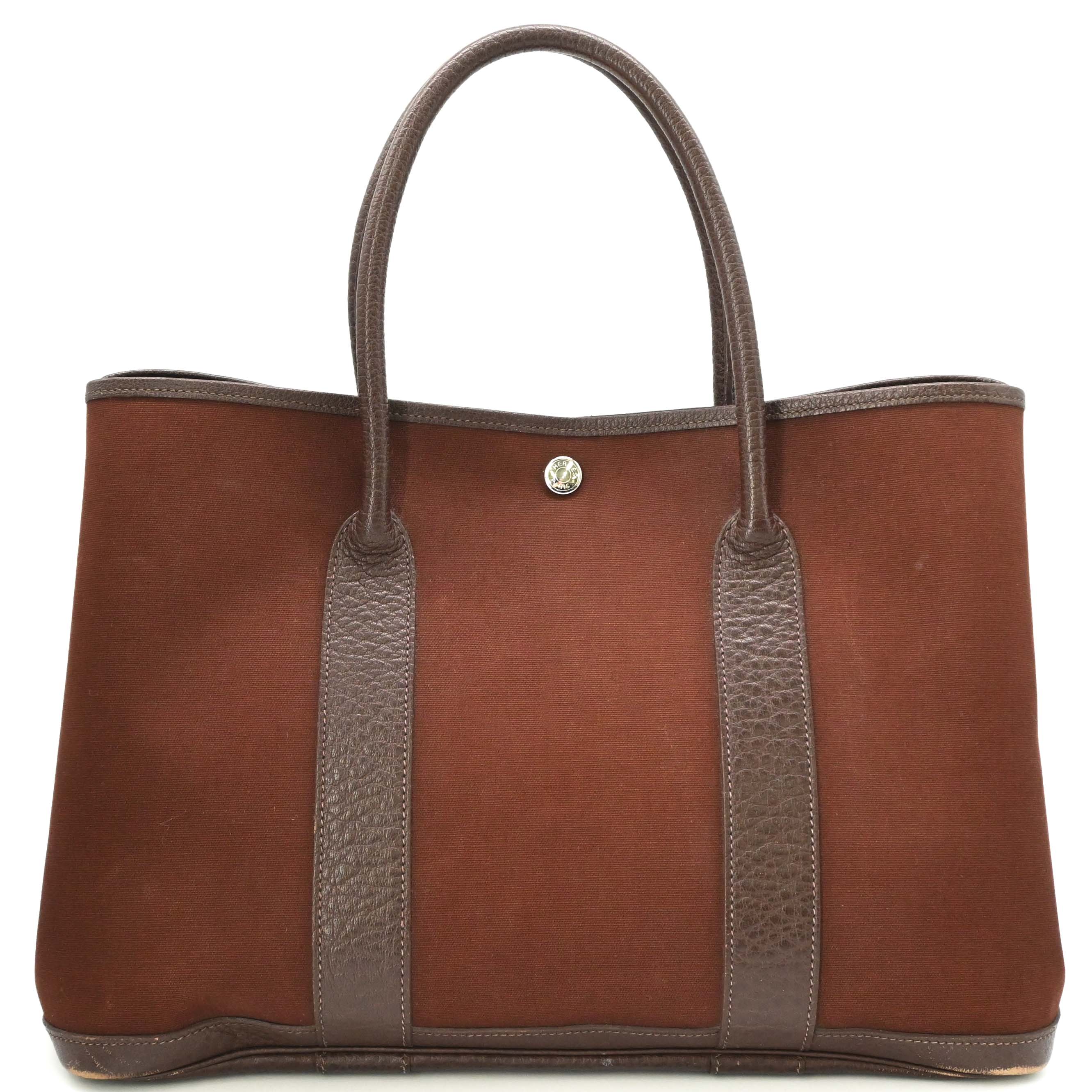 Rakuten - HERMES エルメス ガーデンパーティーPM 36 ハンドバッグ レディースバッグ トートバッグ トワルオフィシエ キャンバス ブラウン 茶 □I刻印