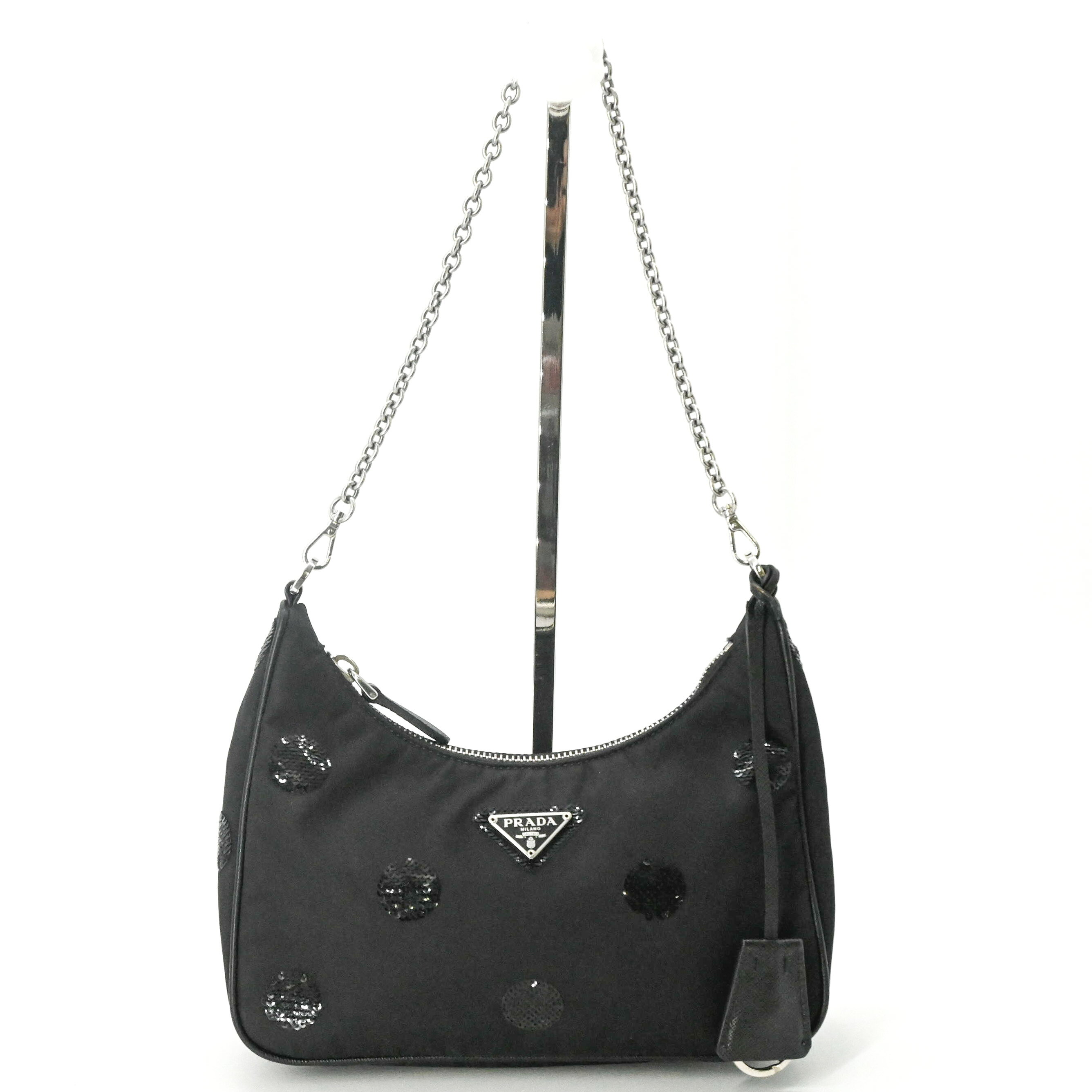 【美品】PRADA プラダ Re-Nylon リナイロン リエディション2005 スパンコール ハンドバッグ ショルダーバッグ レディース ブラック 黒 白タグ src202307-10002629 ブランド買取販売SRC2号店 サンプル画像2