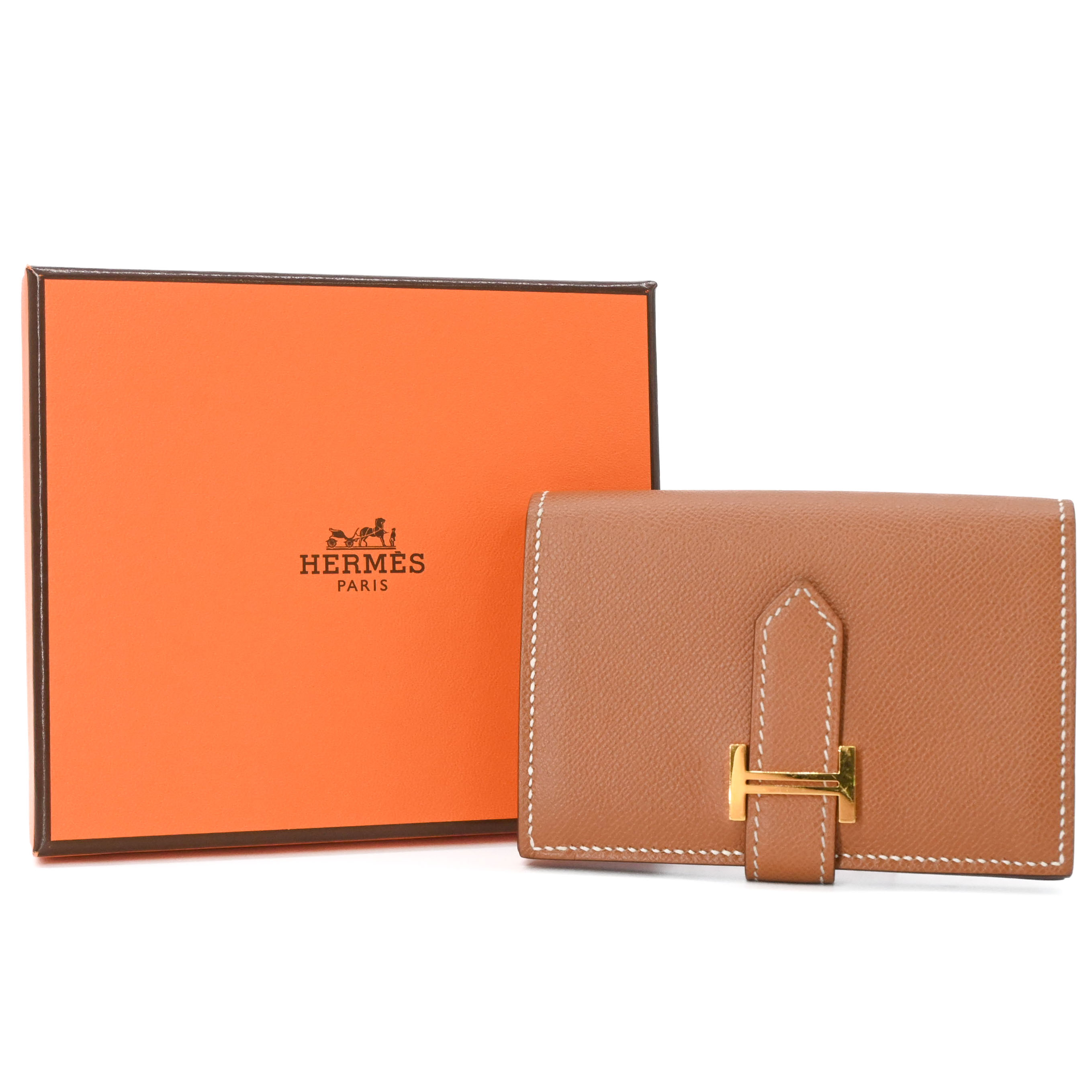 HERMES エルメス ベアン ミニ カードケース コインケース シェブルミゾル ゴールド金具 ゴールド ブラウン 茶 W刻印