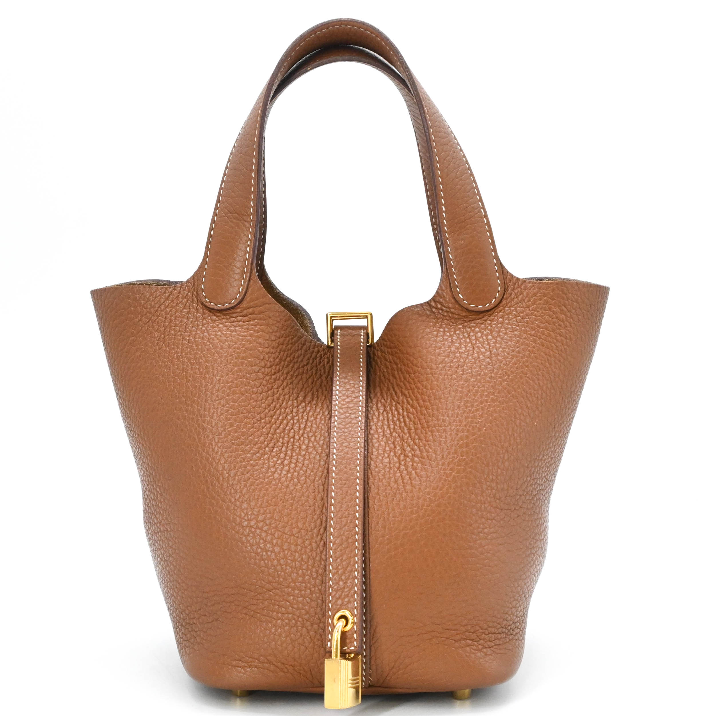 HERMES エルメス ピコタンロックPM ハンドバッグ レザー トリヨンクレマンス レディース ゴールド 茶 #U刻印