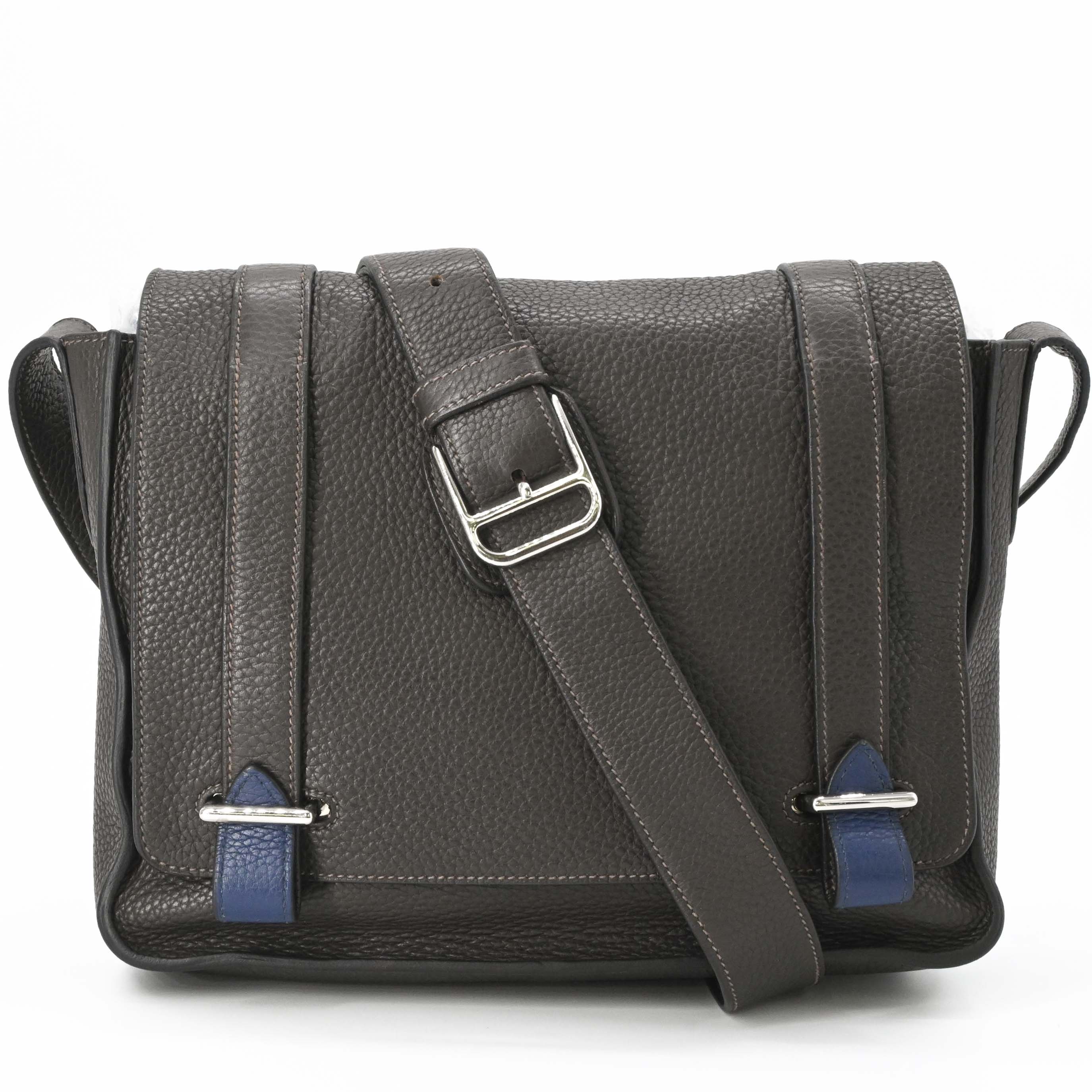 HERMES エルメス スティーブ カポラル27 ショルダーバッグ トリヨンクレマンス レザー メンズ バイカラー エタン ブルー 茶 青 ＃T刻印