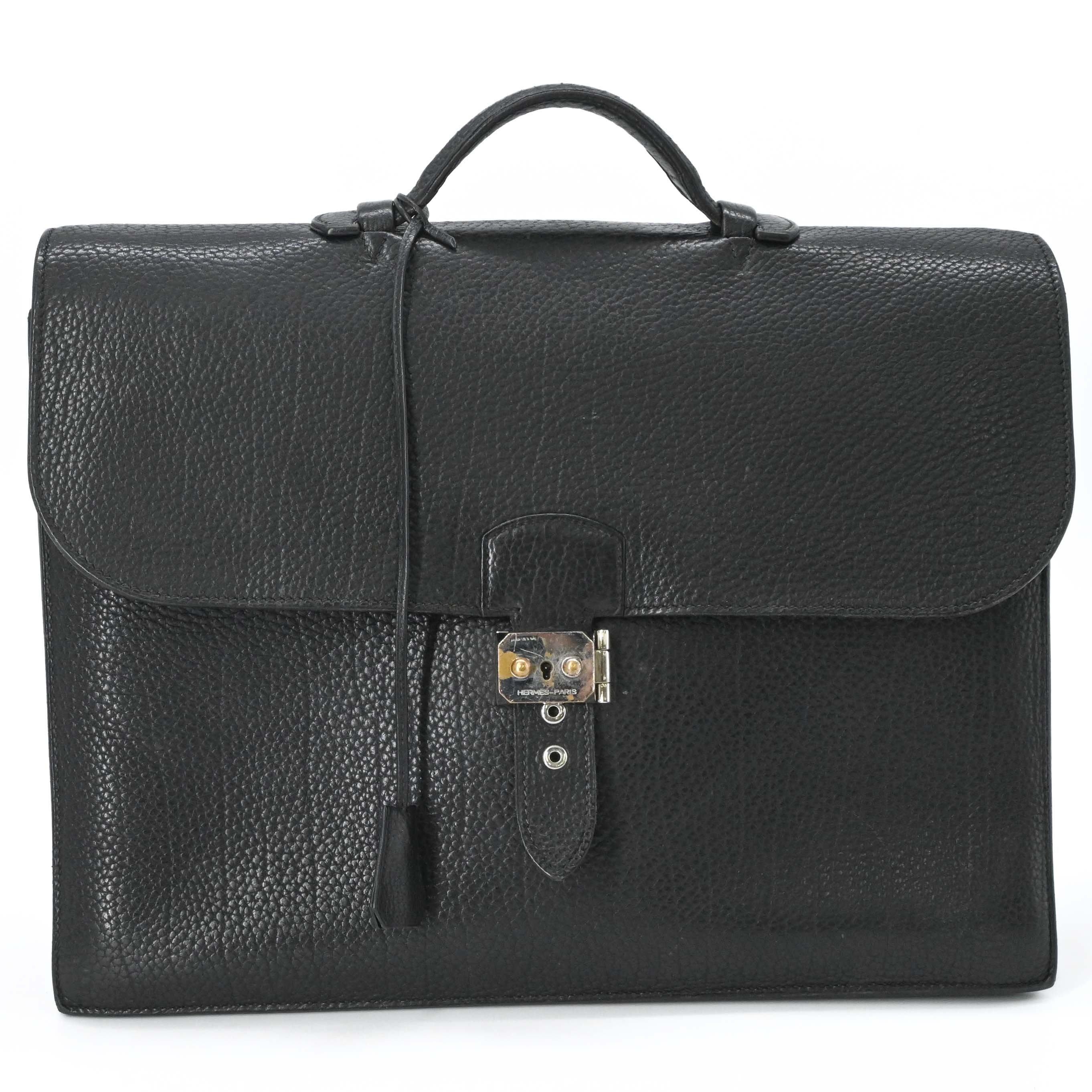 HERMES エルメス サックアデペッシュ38 トゴレザー ブリーフケース ビジネスバッグ 書類鞄 メンズ ブラック 黒 シルバー金具 ＃□O刻印