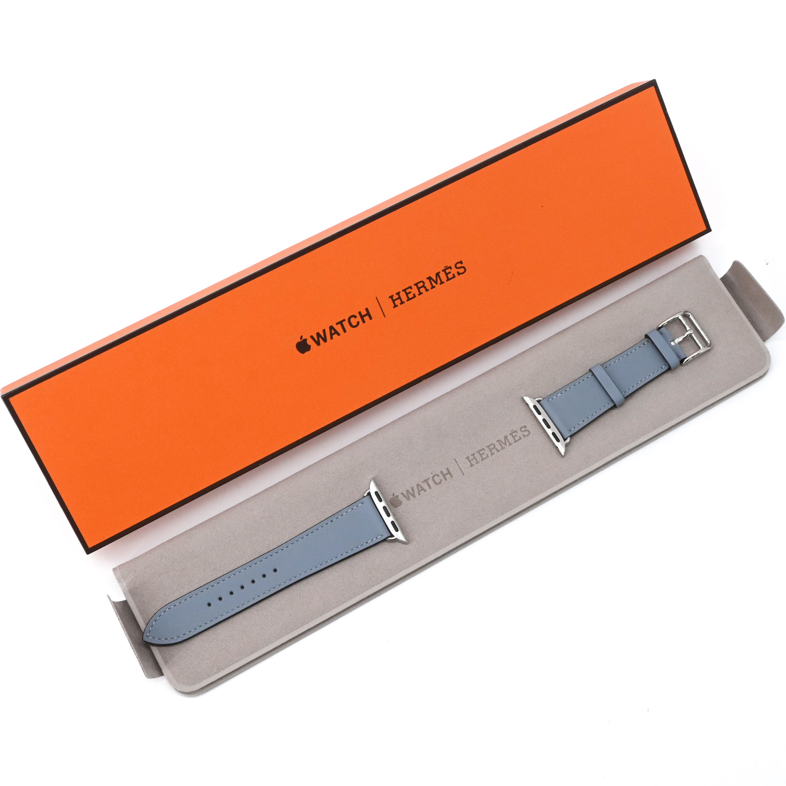 【未使用品】HERMES エルメス Apple Watch アップルウォッチ用バンド シンプルトゥール 時計 レザー ヴォースイフト バイカラー 茶 青 38/40/41共通