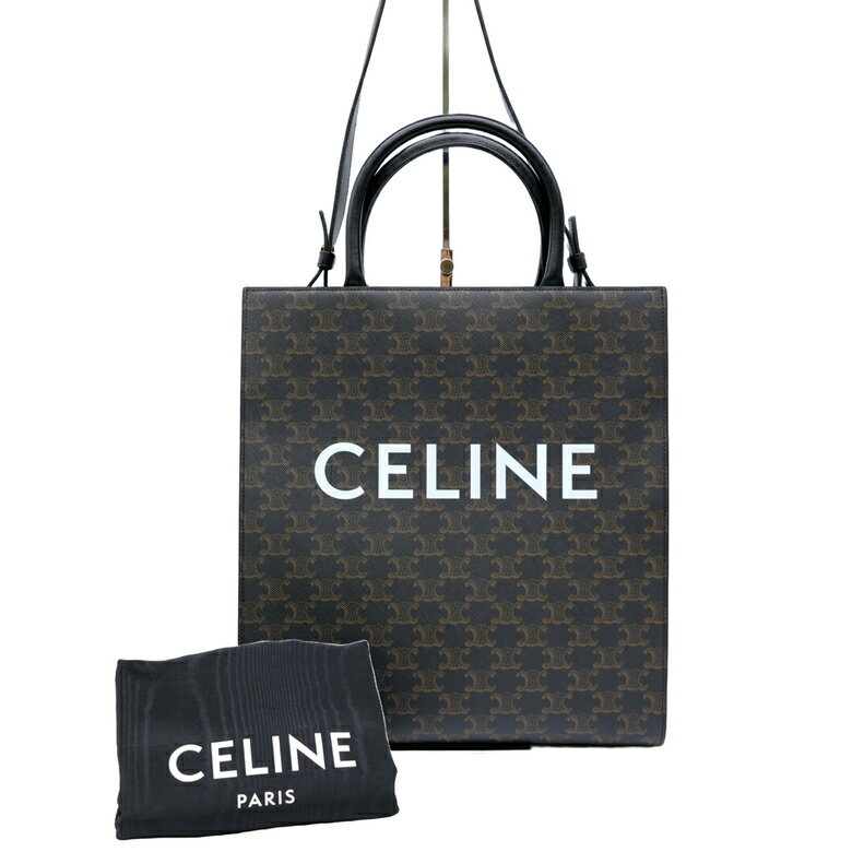 セリーヌ ハンドバッグ 【美品】CELINE セリーヌ バーティカル カバ ミディアム トリオンフ ショルダー ハンドバッグ 2WAY ブラック 黒 194432