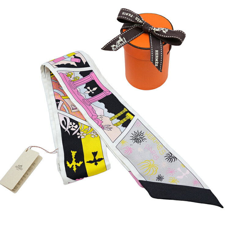 【お値引き】【未使用品】HERMES エルメス スカーフ ツイリー ファクトリースイート シルク100% 2022年モデル ブラック ジョーヌ ローズ イエロー ピンク