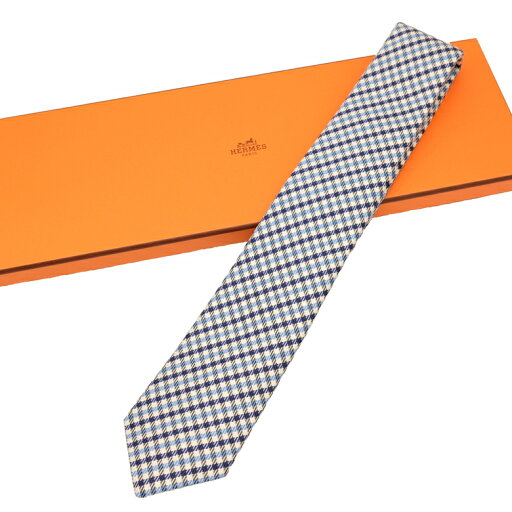 【未使用品】HERMES エルメス ネクタイ ブルー 青 ホワイト 白 チェック シルク100% 【未使用品】HERMES エルメス ネクタイ ブルー 青 ホワイト 白 チェック シルク100%